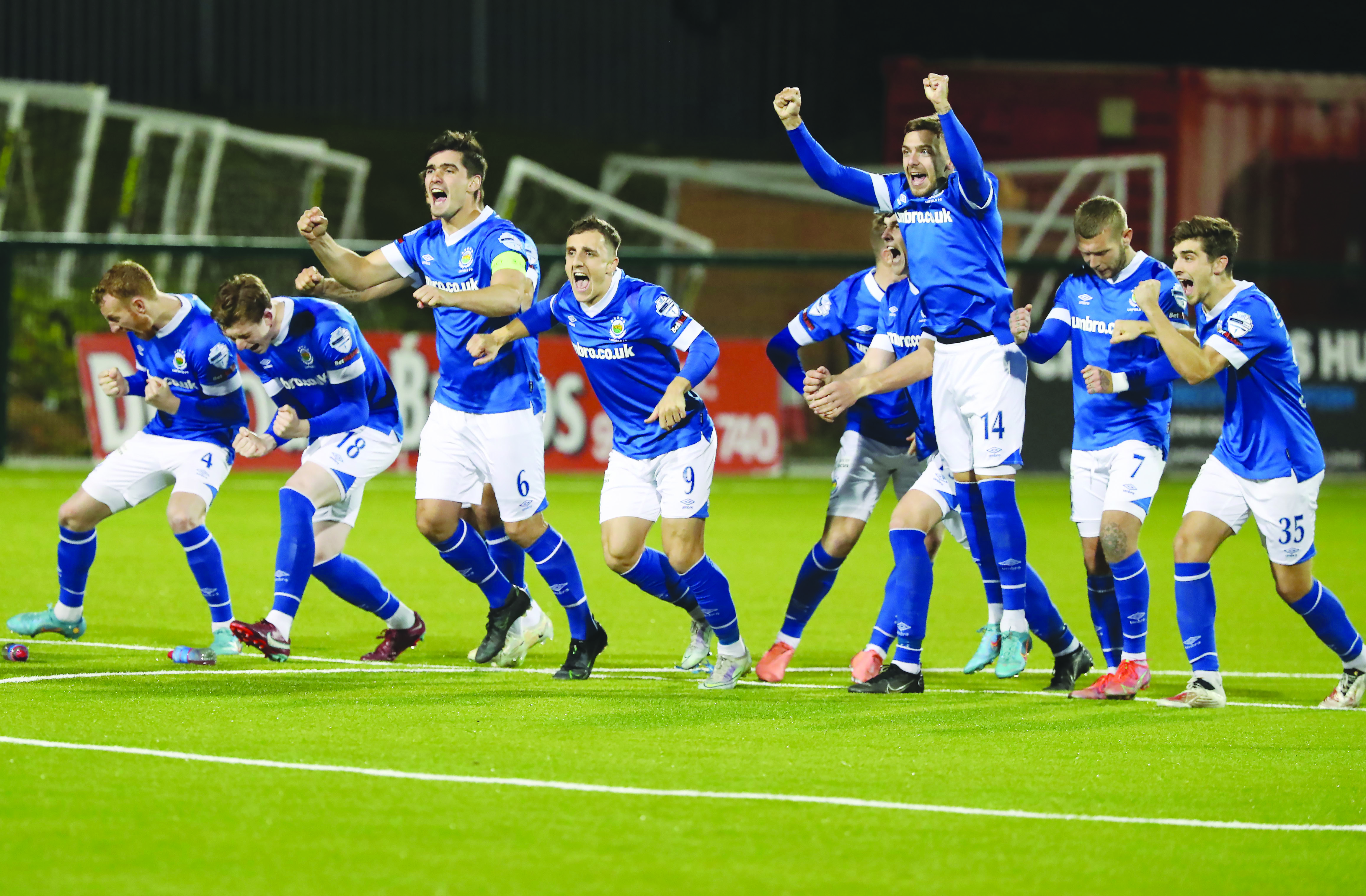Linfield celebrate after their shootout victory