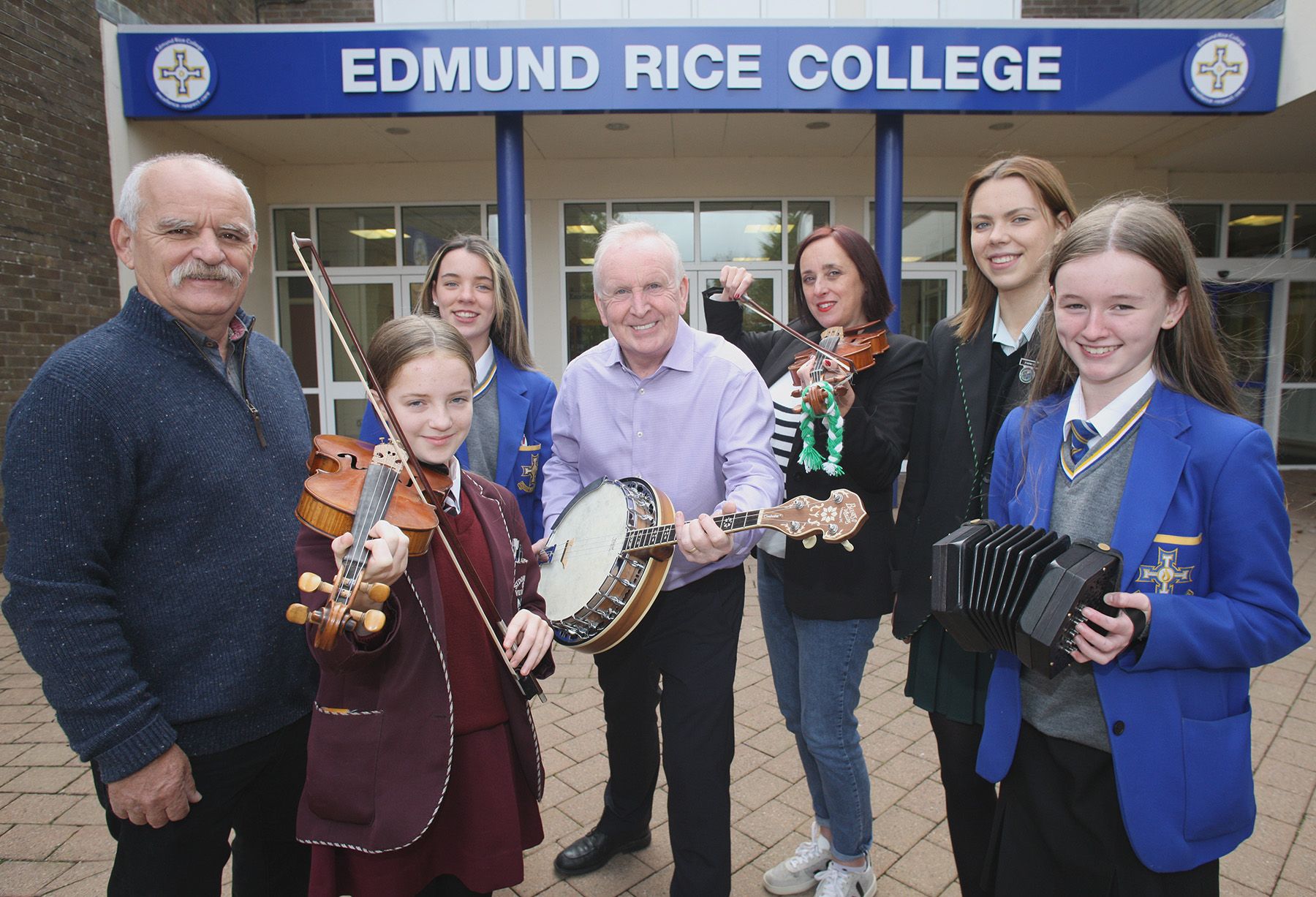 SCHOOLS COMPETITION: Ray Morgan (Chair, GSOTM), Tamara Jackson (Matchetts Music), Michael McAdam (Movie House Cinemas) and GSOTM pupils, Lisa Robinson, Alex Walsh, Cara Walsh and Caitlin Scott