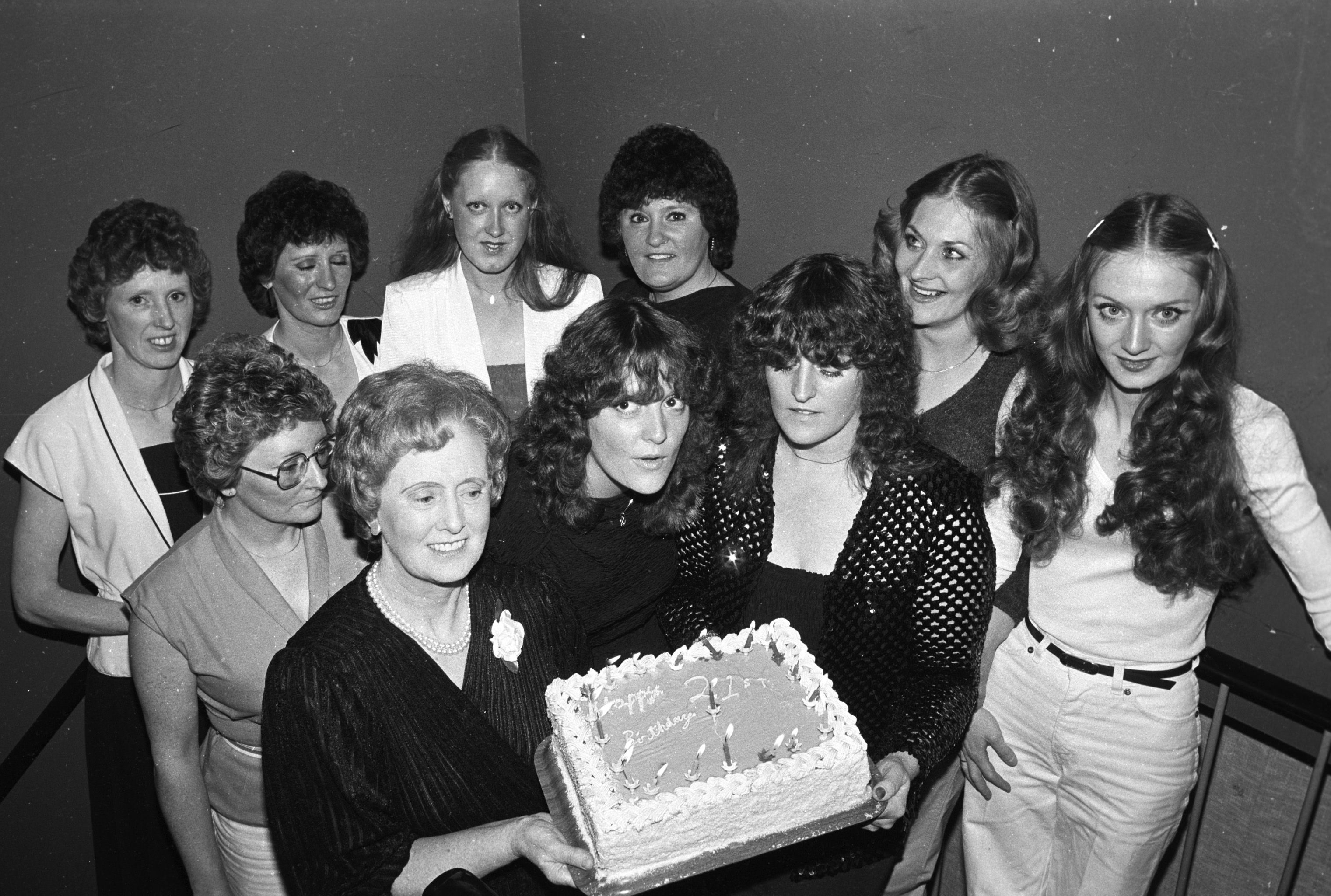 HAPPY BIRTHDAY: Deirdre Campbell\'s 21st birthday party in the Celebrity Club with mother Elizabeth, sisters Bernadette and Marie, and friends Maudie, Maria, Helen, Teresa, Margaret and Bridie
