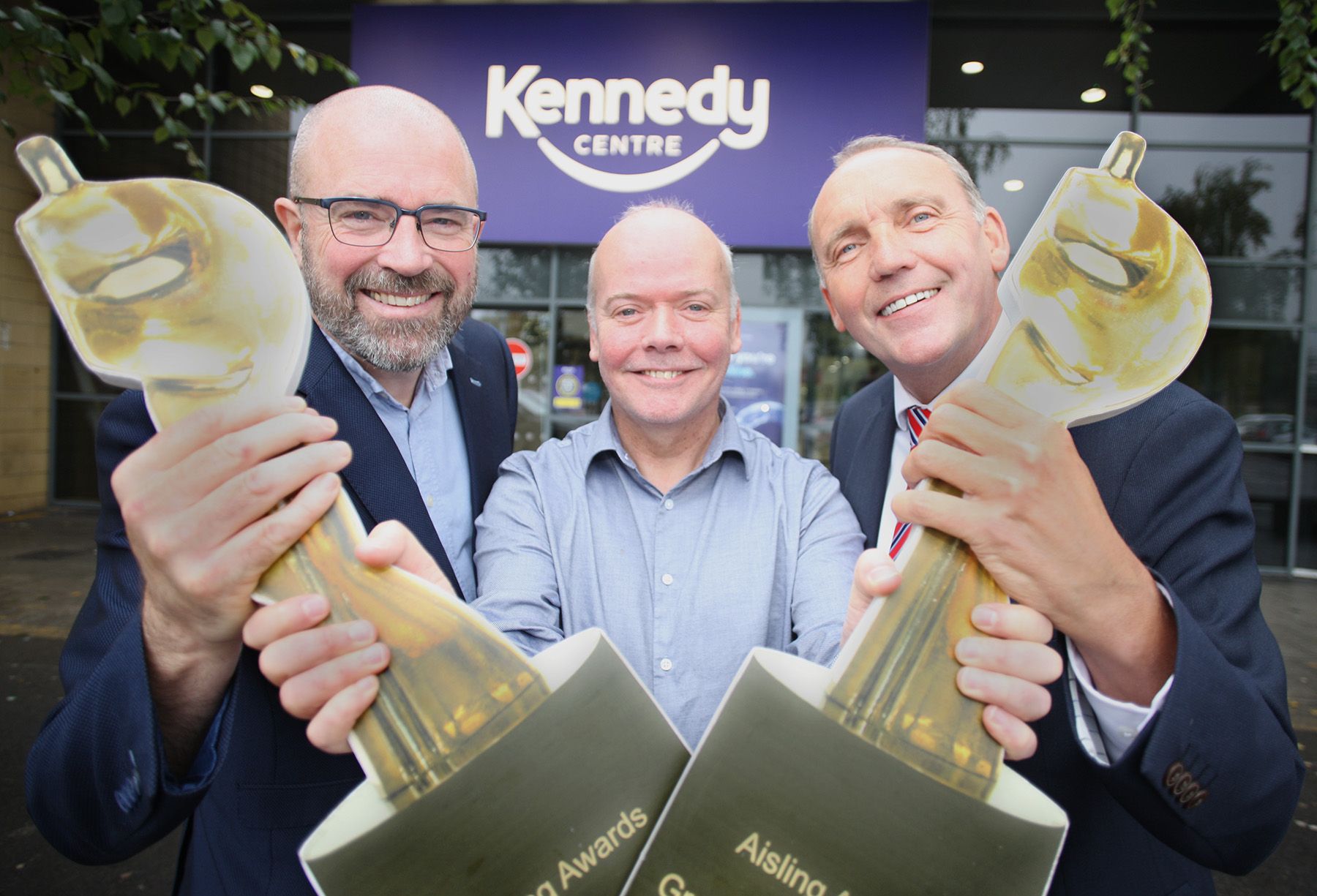 CALL: Anthony Neeson, Editor Andersonstown News, with John Jones, manager Kennedy Centre, and Jim McKeever, principal Blessed Trinity College