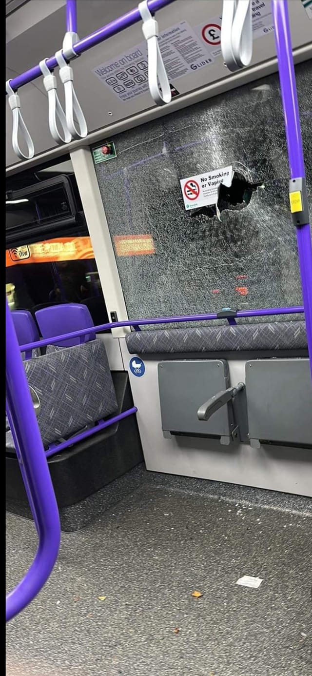 DAMAGE: A Glider window was smashed by a stone on Friday night