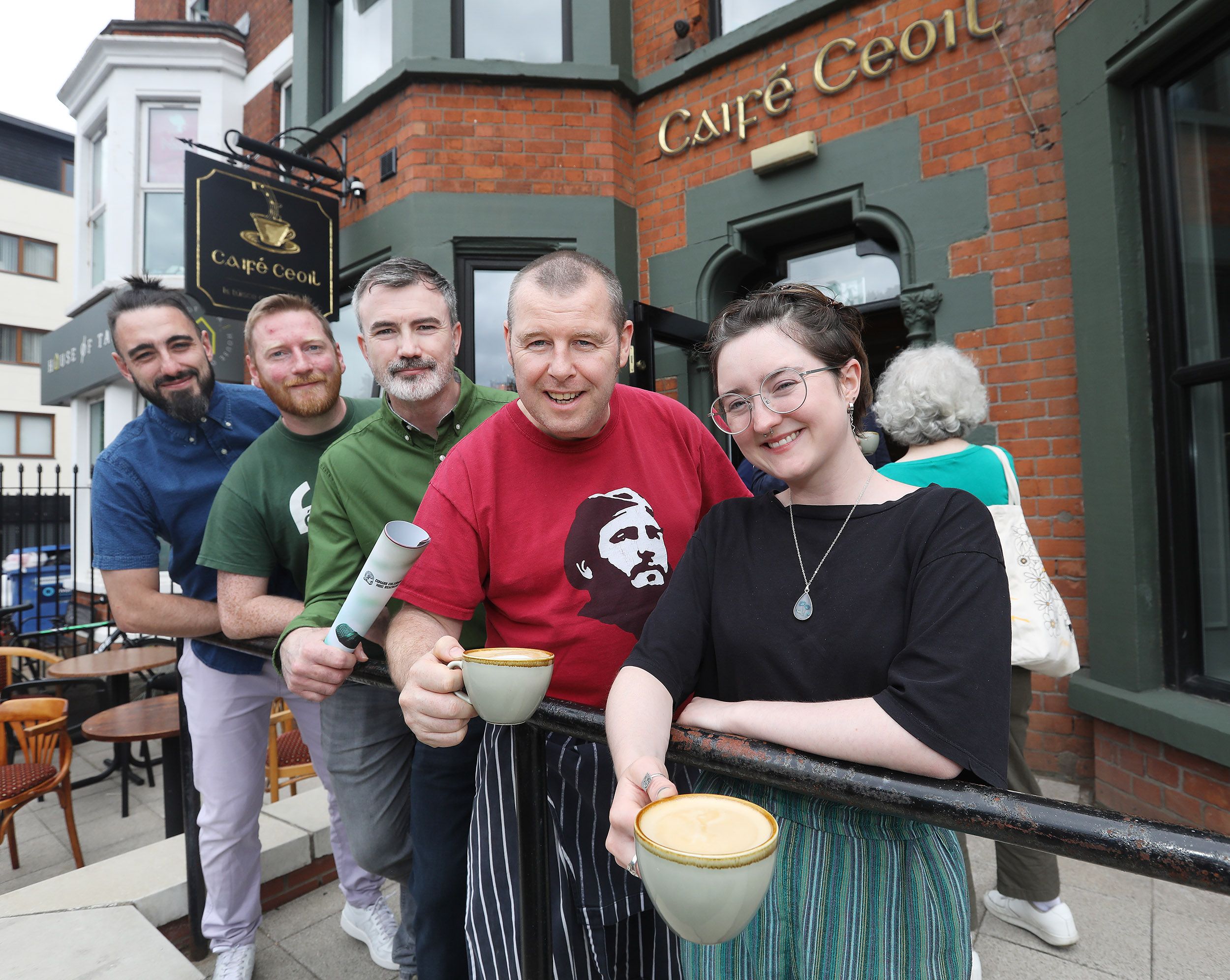 IRISH LANGUAGE: Ferdia Carson, Tomás Ó Néill, Daithí Mac Uait, Ciarán Ó Cruadhlaoic and Dearbhaile Ní Fhionáil from Cumann Cultúrtha Mhic Reachtain