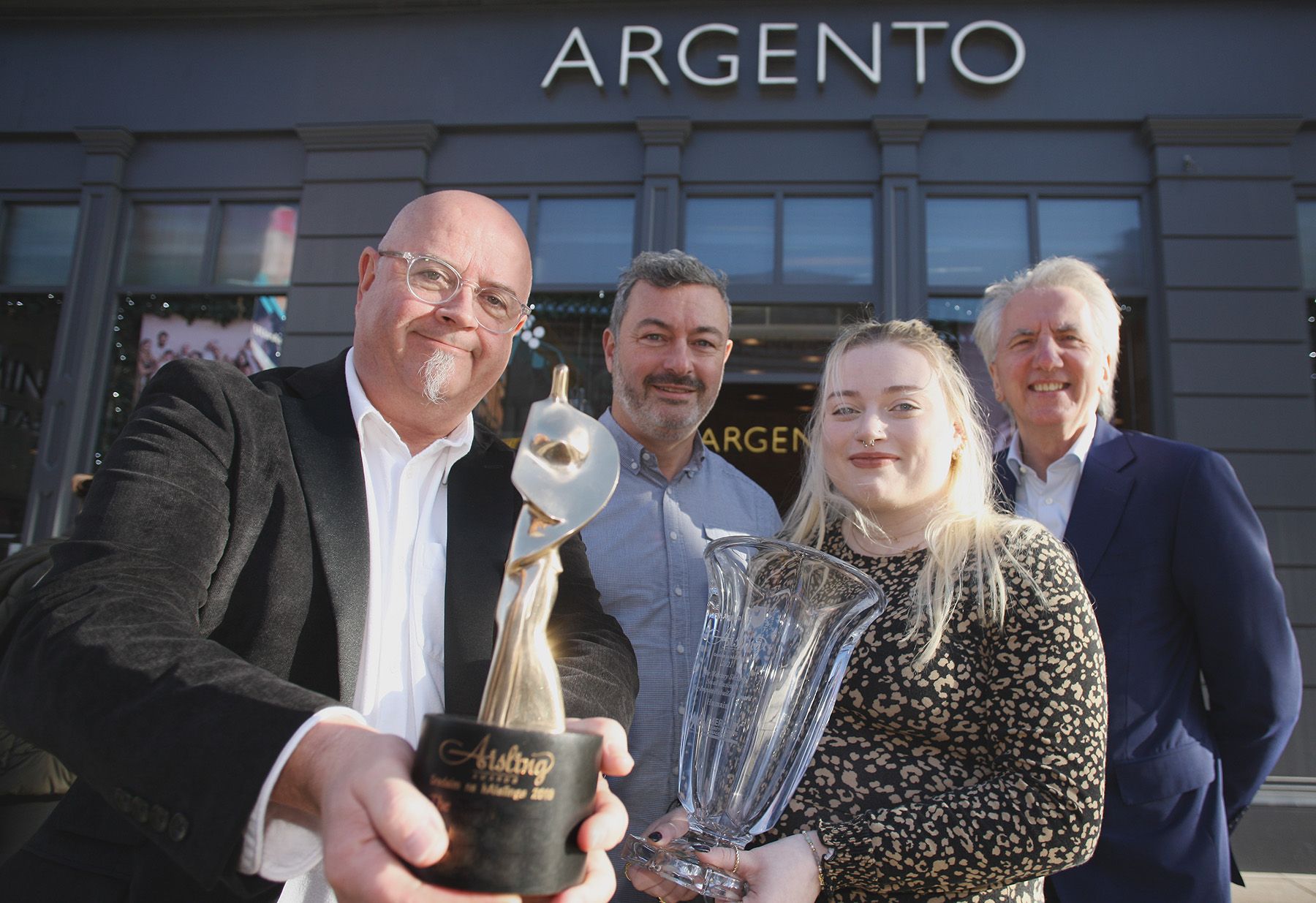 UP FOR GRABS: Last year\'s winner of the Aisling Business Award Greg Maguire of Humain with Argento and Let\'s Go Hydro founder and Aisling sponsor Pete Boyle, Abby Briers of Argento and judging panel member Máirtín Ó Muilleoir