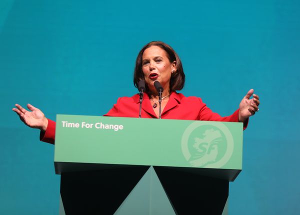 Party leader Mary Lou McDonald speaking during her presidential address at the Sinn Fein Ard Fheis 