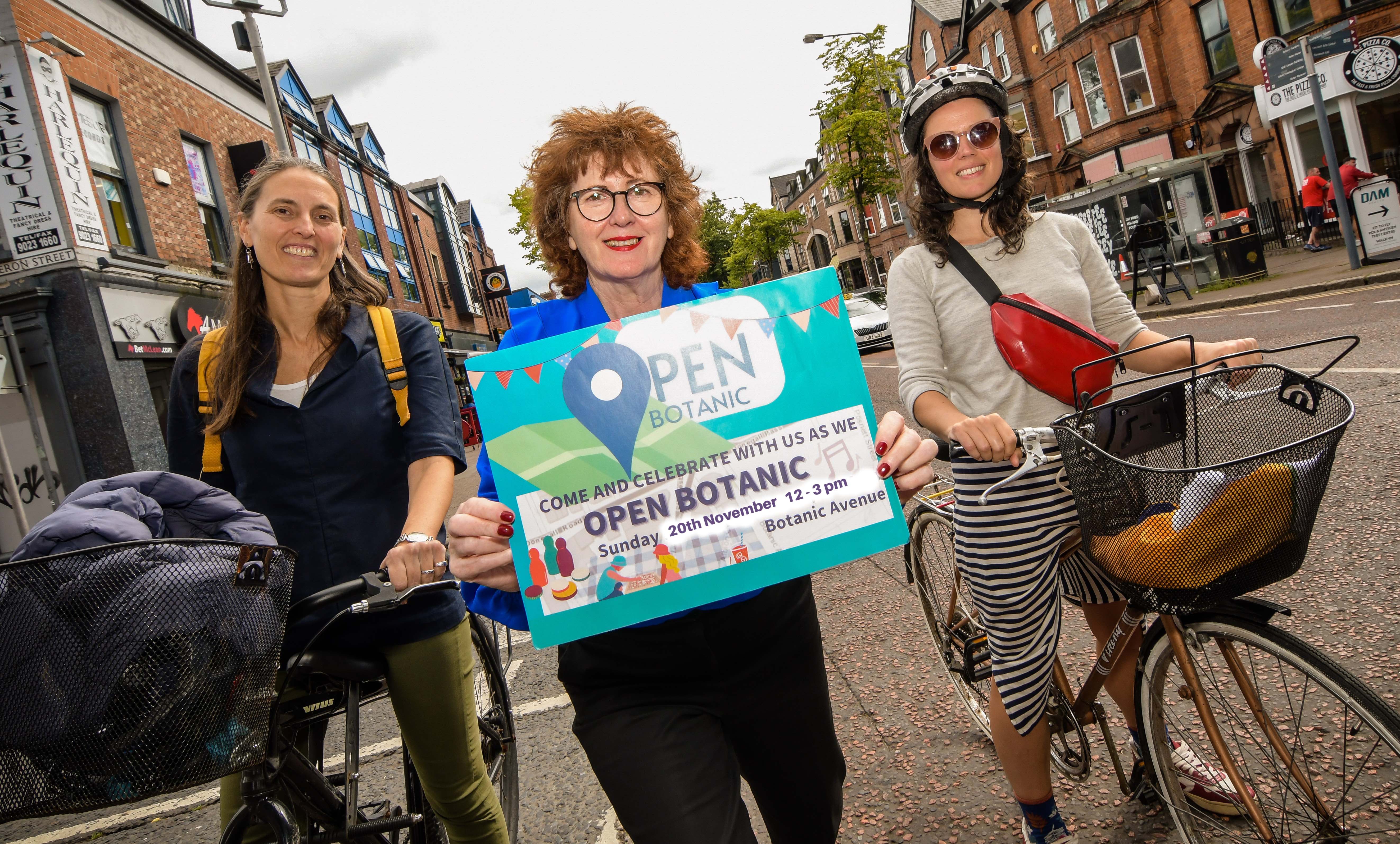 PEDESTRIANISED: Queen’s University Belfast Senior Lecturer Agustina Martire, Forward South Partnership CEO Briege Arthurs and Maggie McKeever Forward South Partnership Urban Regeneration Officer launch the festival