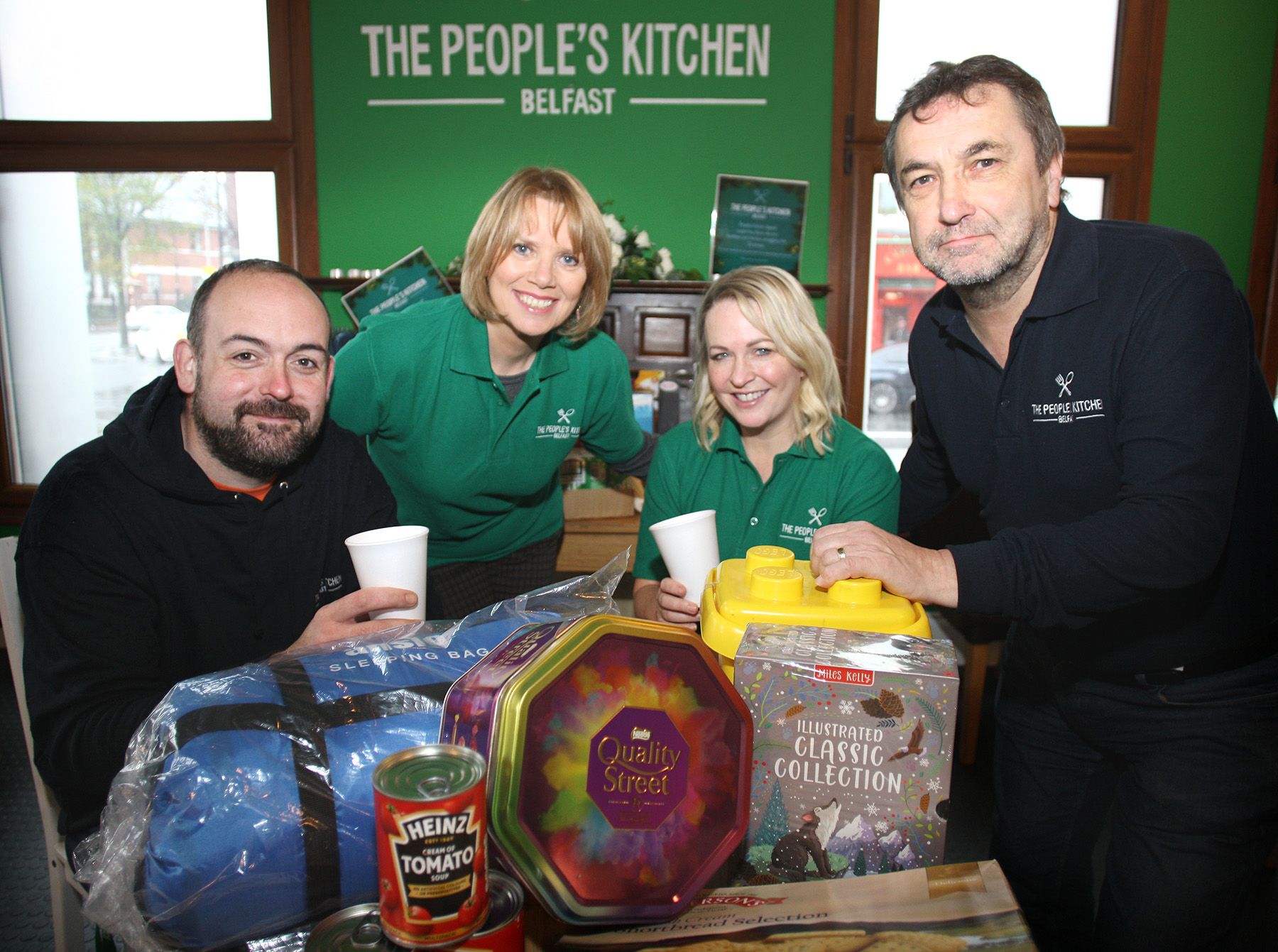 CHRISTMAS APPEAL LAUNCH: Paul McCusker, Nuala McKeever, Deborah McAleese (UTV) and Damian McNairney, launch the People\'s Kitchen Christmas appeal