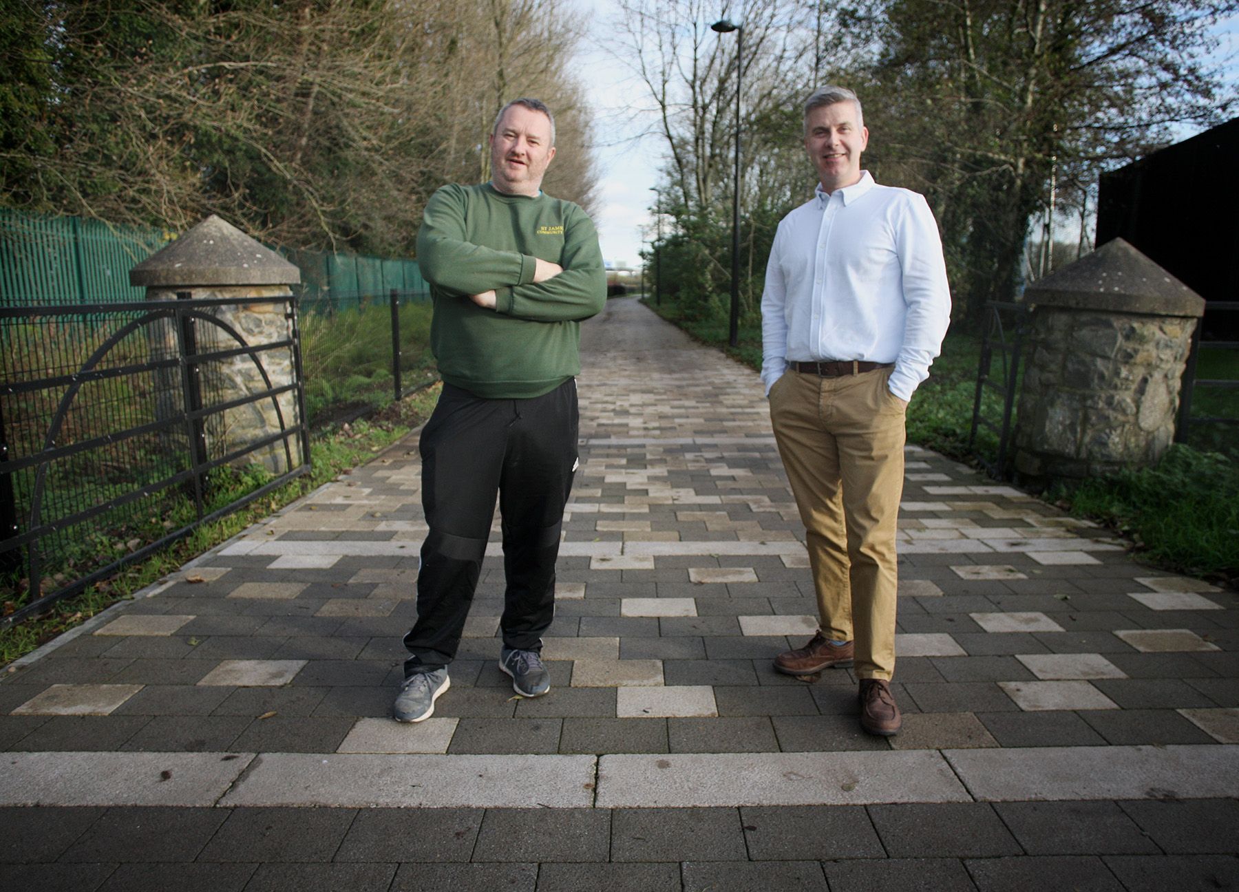 WELCOME: Damian Lindsay from St James\' Community Farm joined Cllr Stevie Corr to view the new walkway and lighting 