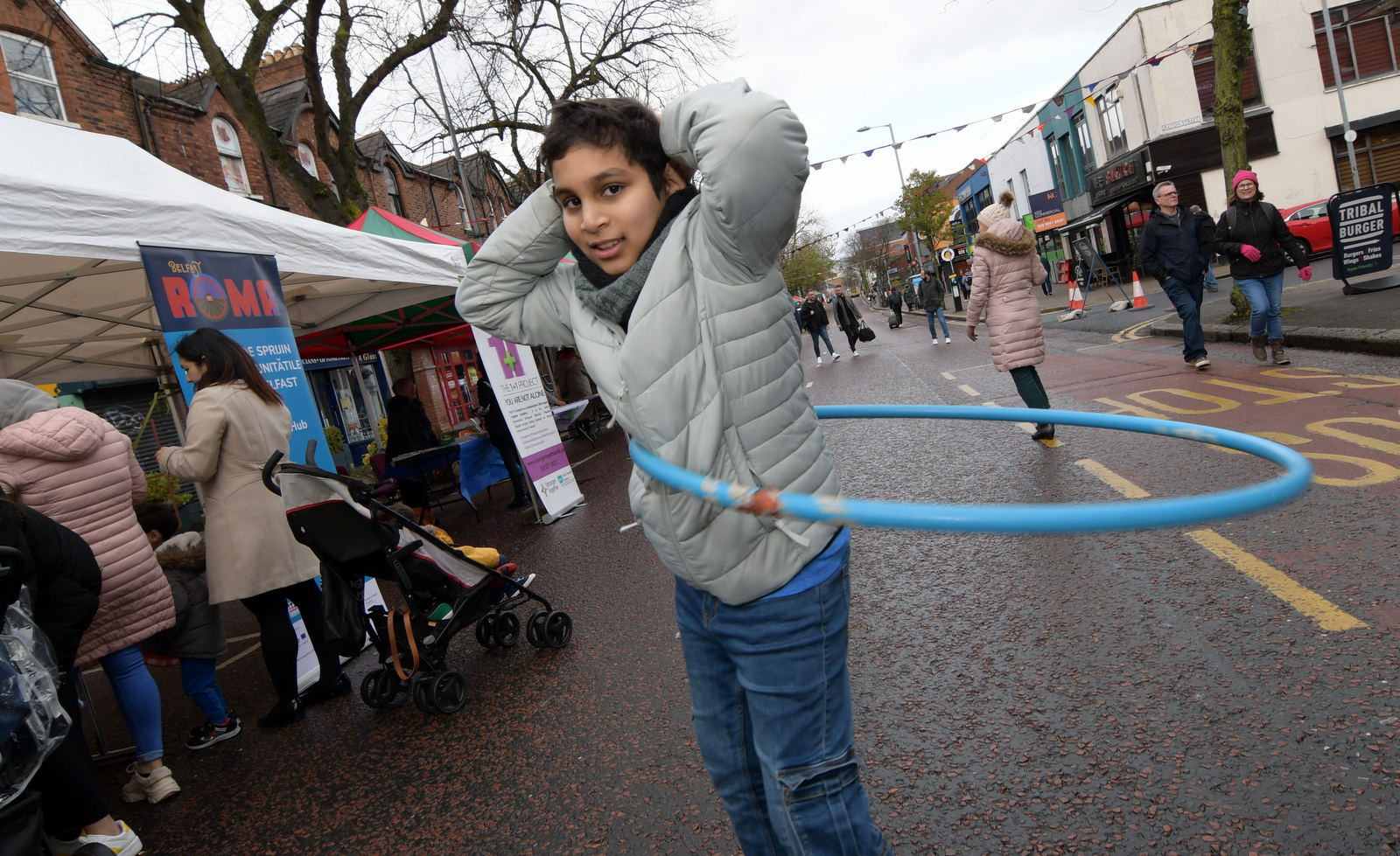 HULA HOOP: Opal Mahajan from Cavehill at the Open Botanic Festival. Botanic Avenue was closed to traffic on Sunday for the family friendly event. 
