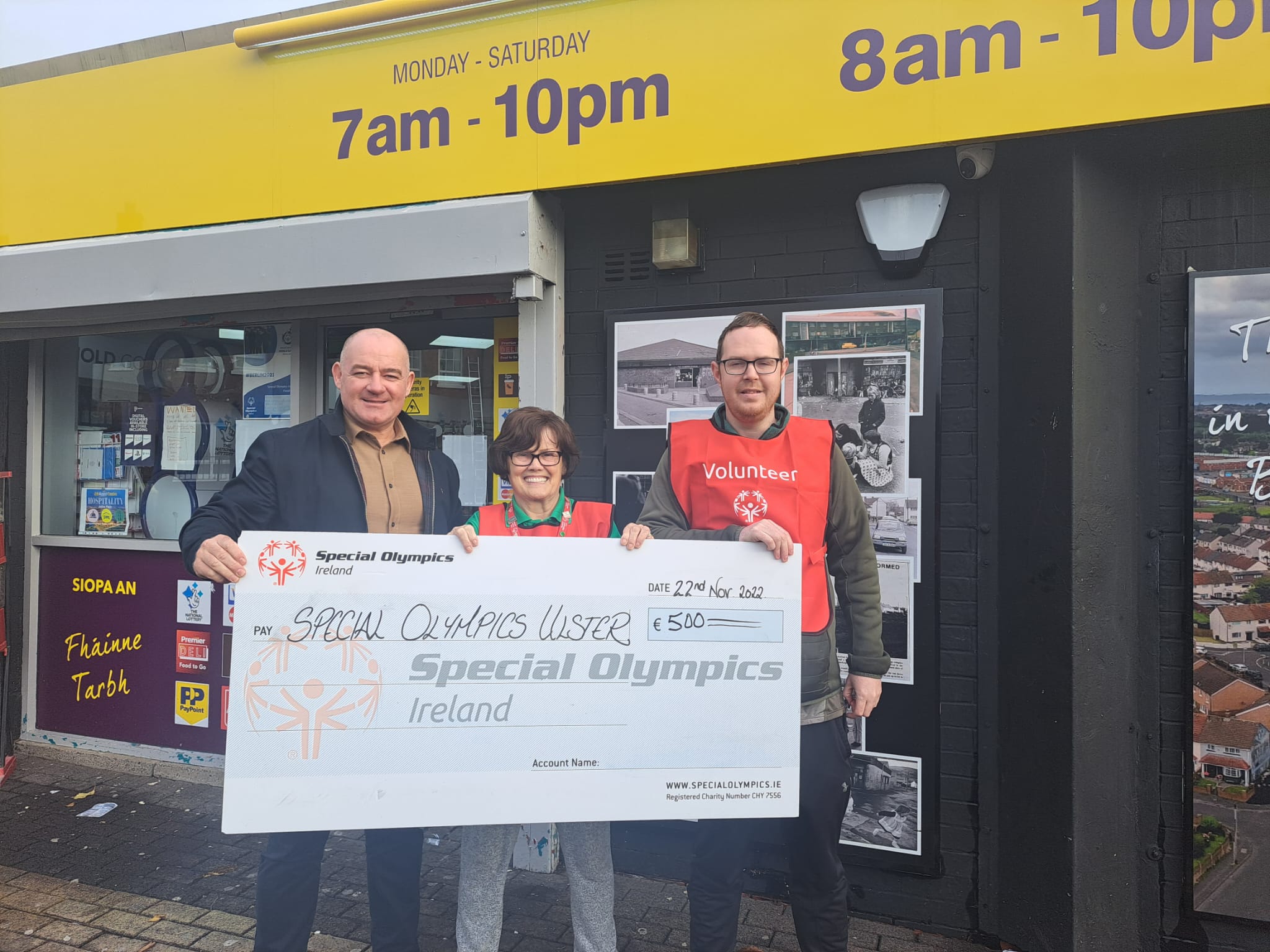 DONATIONS: Packy McDonald with Kathleen Pollock and Mick McCann after receiving the £500 donation 