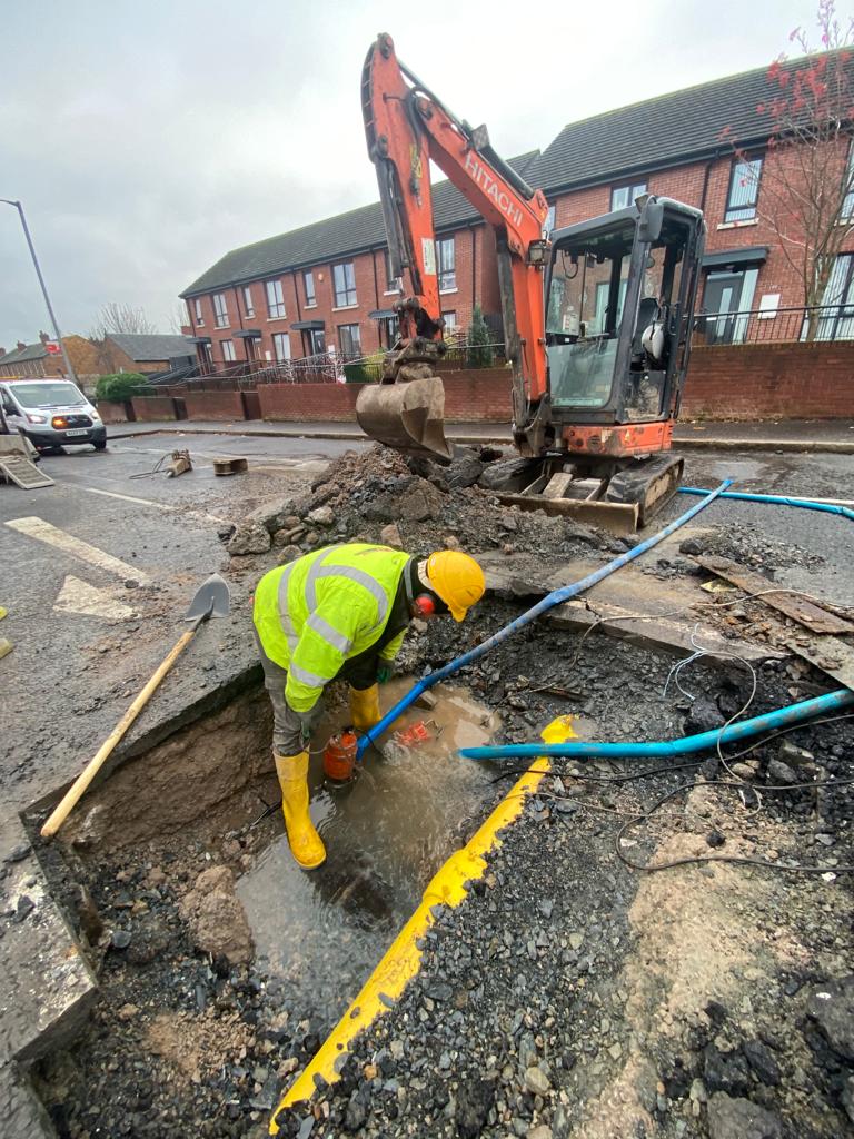 DISRUPTION: The burst water pipe on the Limestone Road in North Belfast
