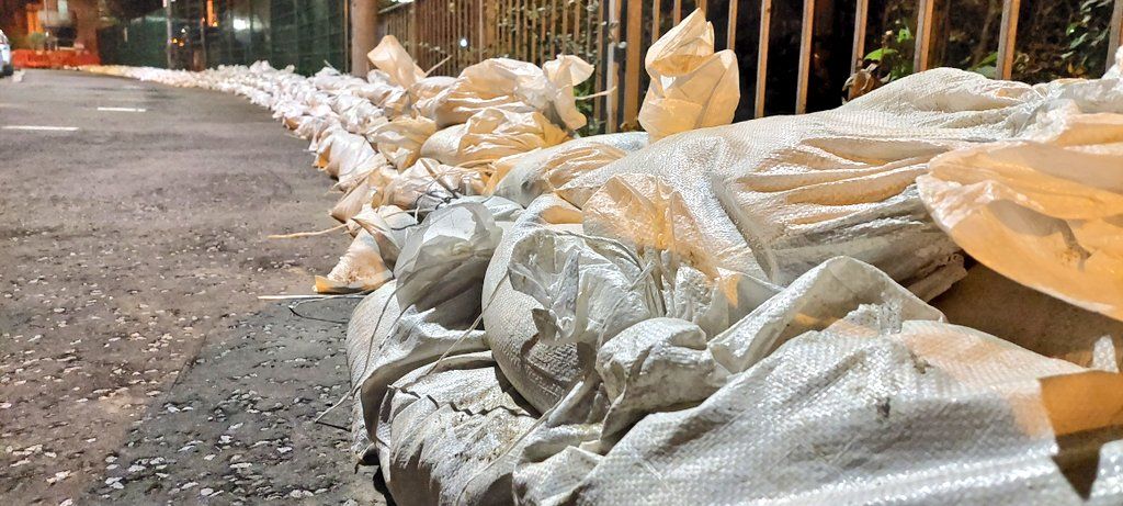 SANDBAGS: Sandbags were laid out to alleviate flooding should the river have burst it\'s banks
