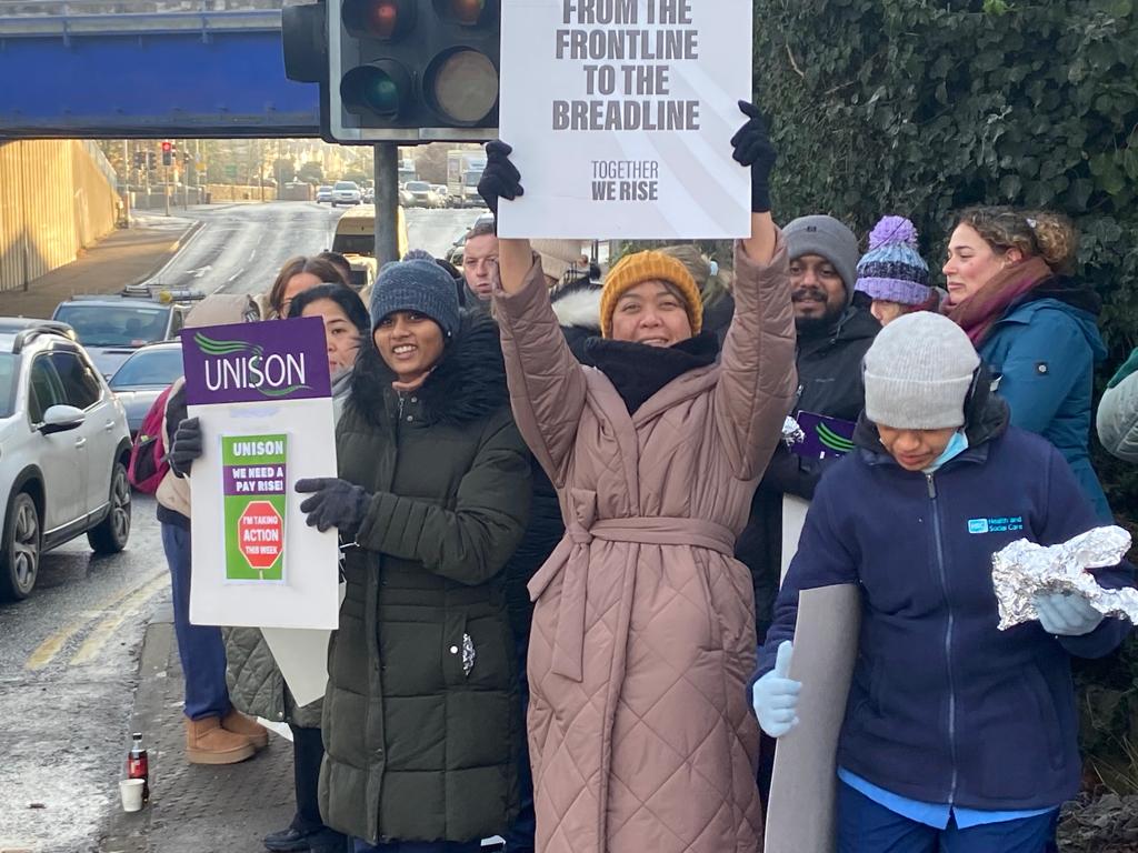 TOGETHER: Health sector workers on the picket line at Stockman\'s Lane