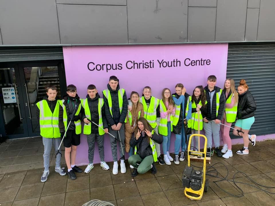 CUTS LOOMING: Young people from Corpus Christi Youth Centre during a recent clean-up event at the centre