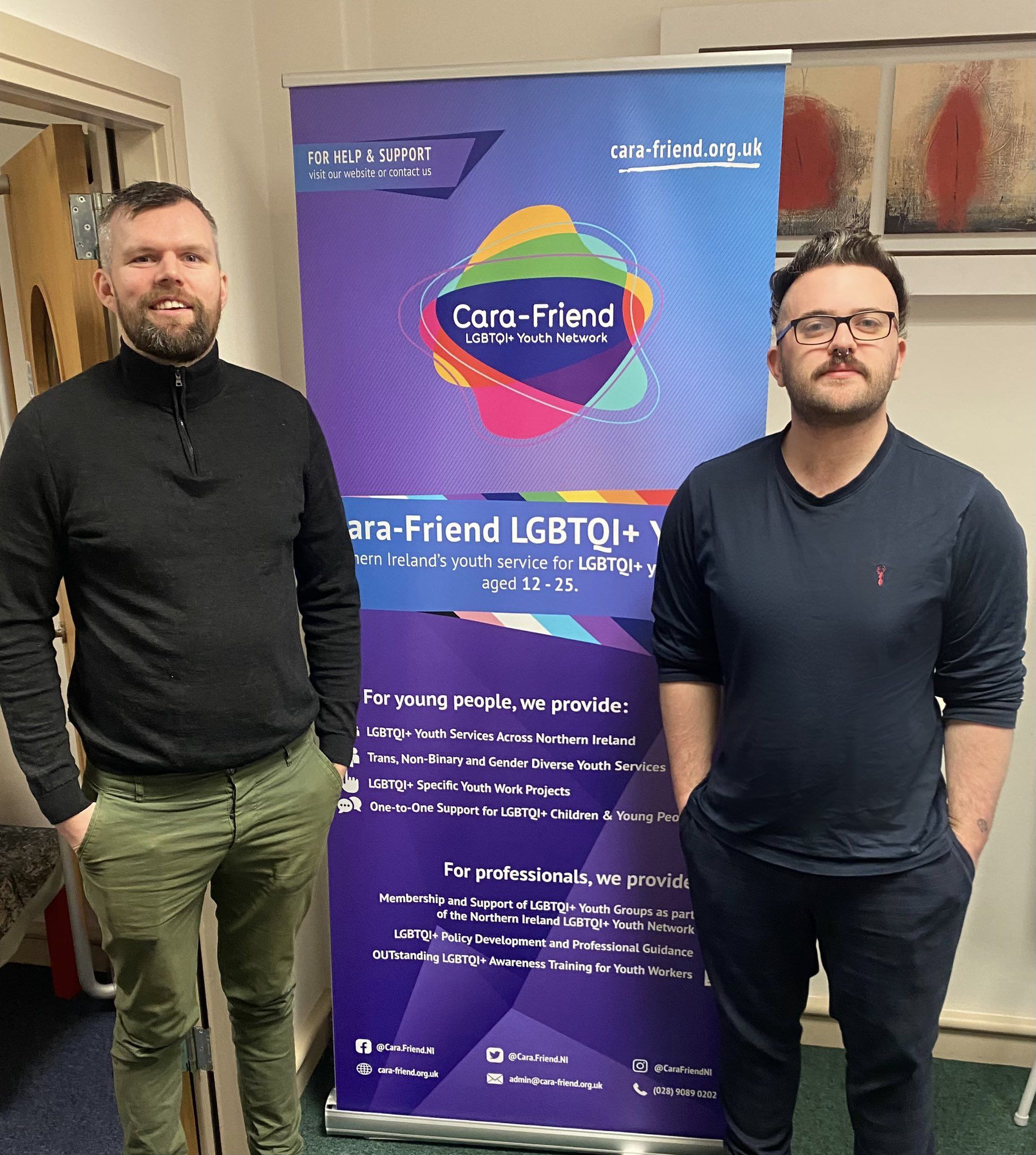 SUPPORT: Gerry Carroll MLA with Lee Cullen, Head of Youth Services in Cara-Friend 