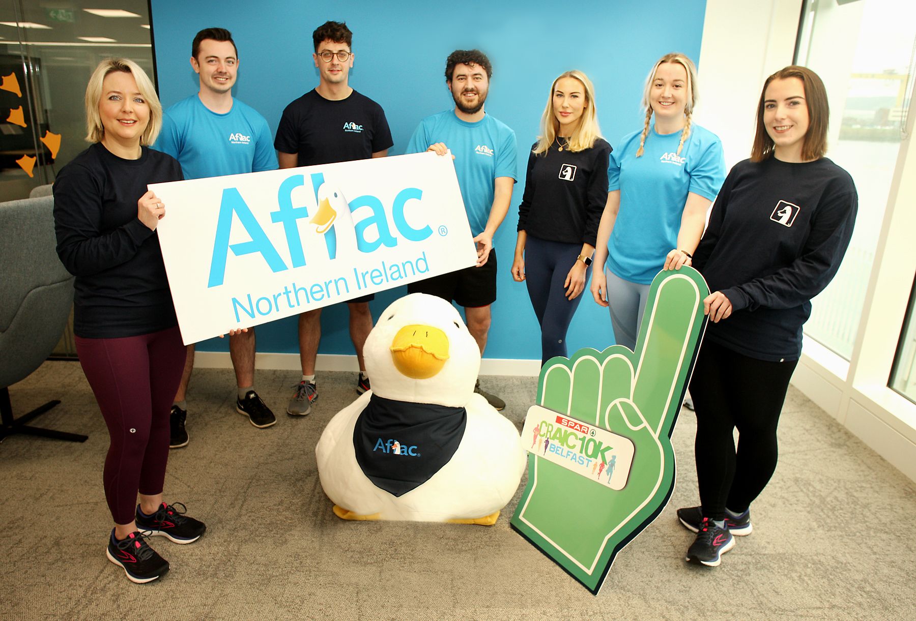 Aflac staff members (L-R): Kerrie Egan, Josh Lightbody, James Goldsmith, Fiachra McVicker, Isabel Stacey, Danielle Neill and Saoirse Mullan who are gearing up for the SPAR Craic 10k