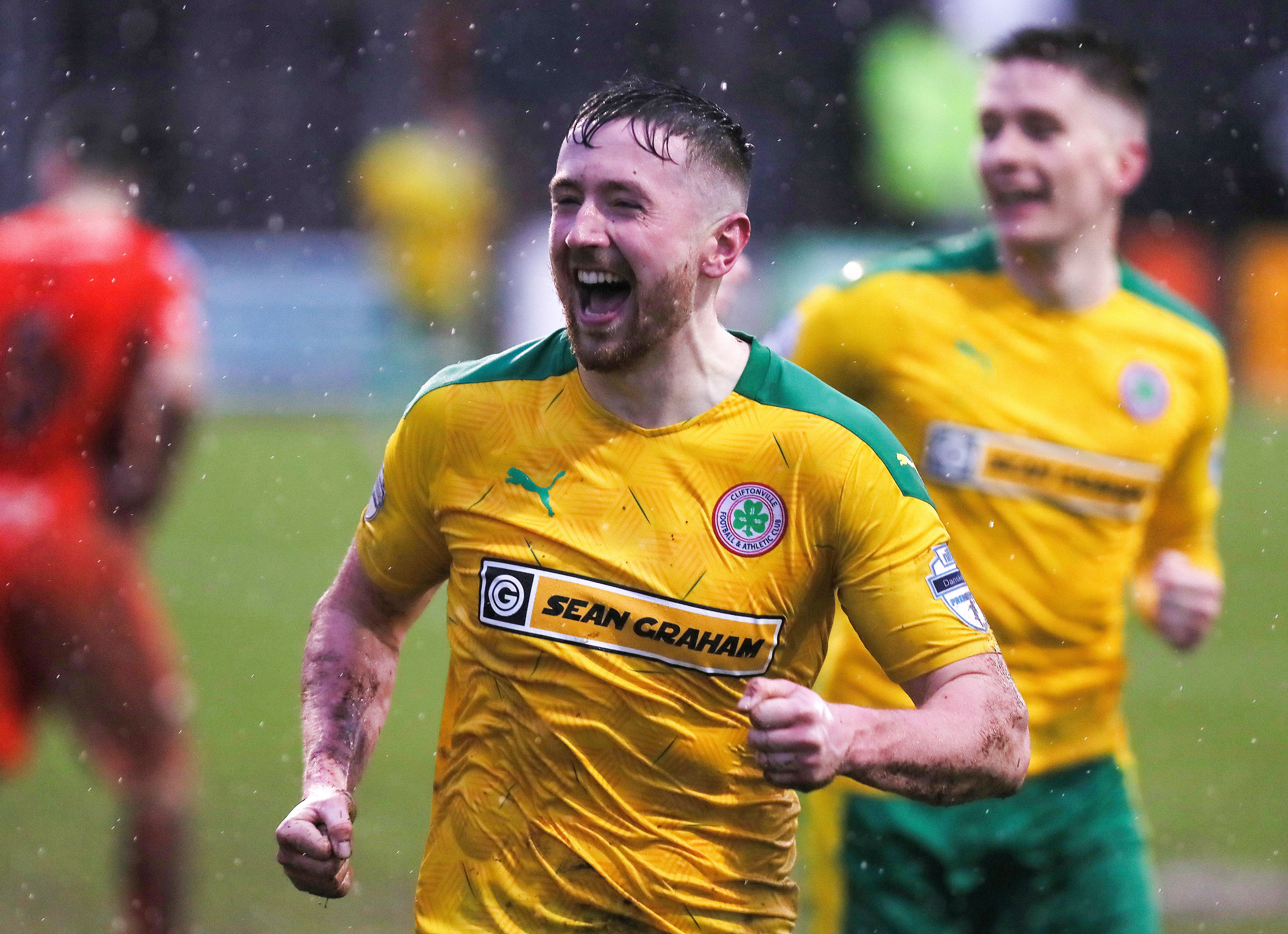 Ronan Doherty celebrates netting the winner 