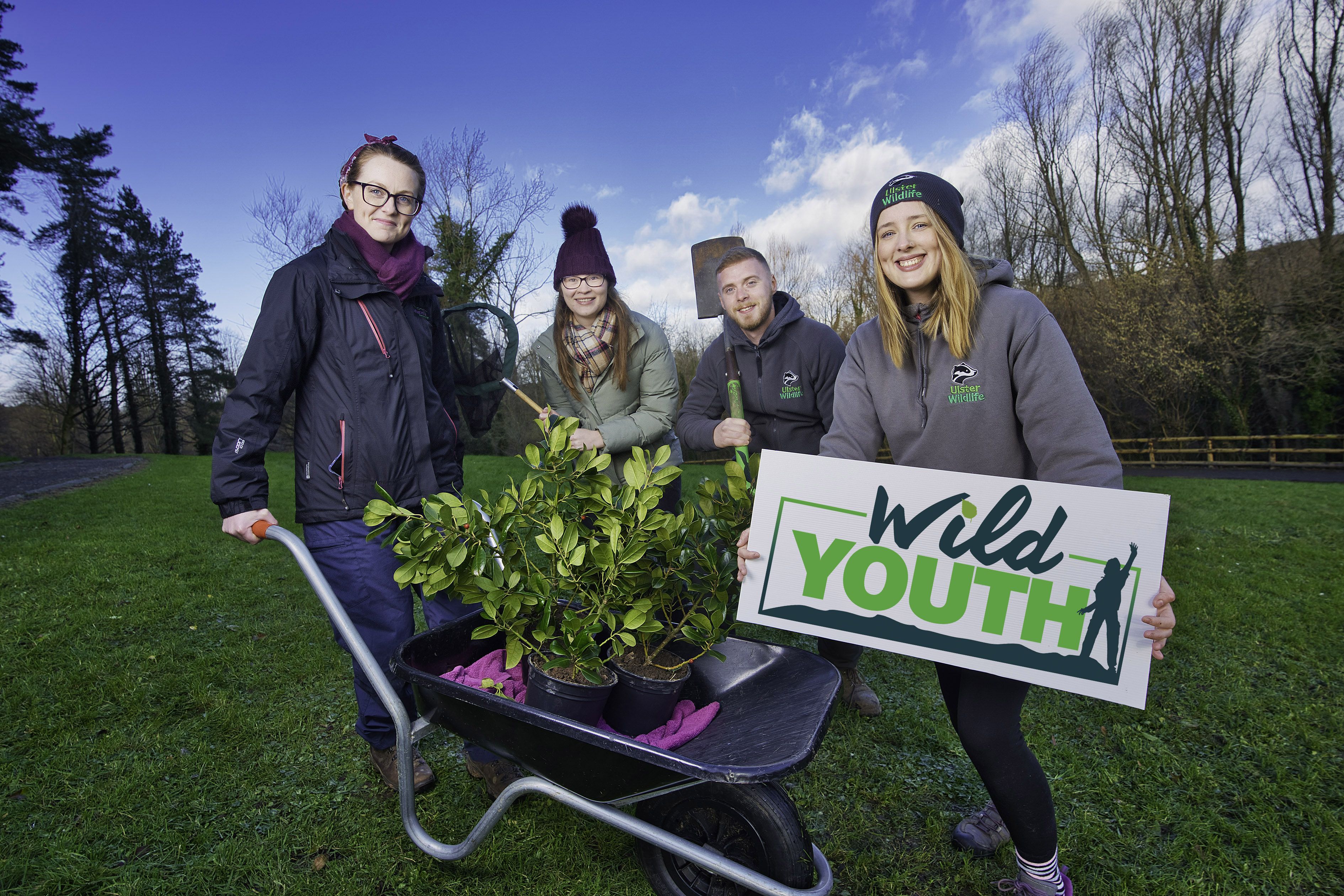 NEW PROJECT: Patricia Deeney (Wild Youth Outreach officer for the Belfast Hills Partnership), Alanna McDonnell (Wild Youth Outreach Officer for Ulster Wildlife) with young people Cara Bradley and Aaron Kelly 