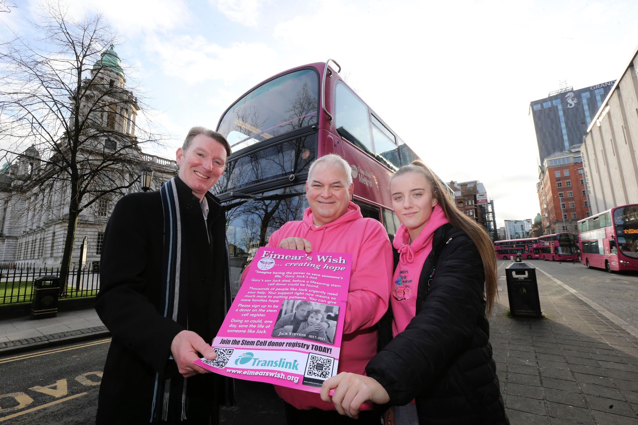 CAMPAIGN: Translink’s Belfast Area Manager, Damian Bannon alongside Seán Smyth and Shannon Maher from Eimear’s Wish