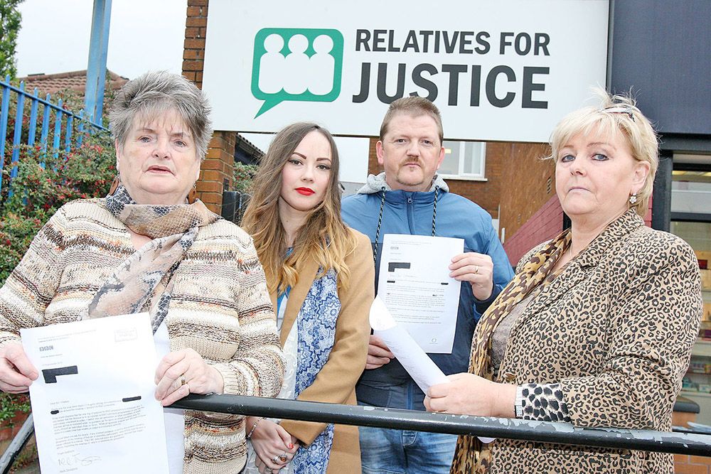 REMEMBERED: Annmarie McCarthy (right) with Clara Reilly, Mary Kate Quinn and her brother Tom McWilliams, while campaigning with Relatives for Justice on behalf of her murdered brother Paul