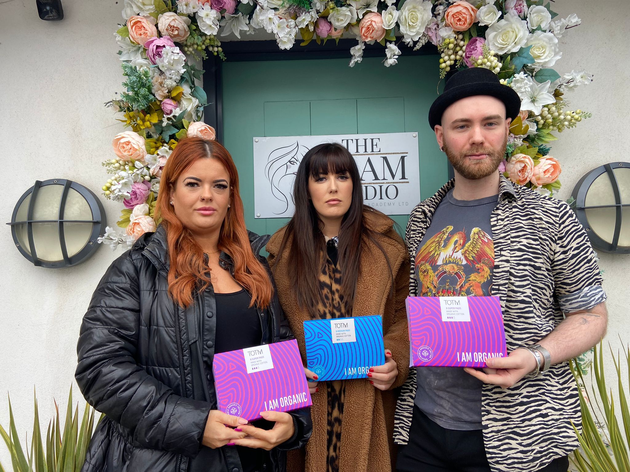PERIOD POVERTY HELP: Katrina O\'Hare, Chloe Rosbotham and Matthew McIlveen from Glam Studio in Glengormley