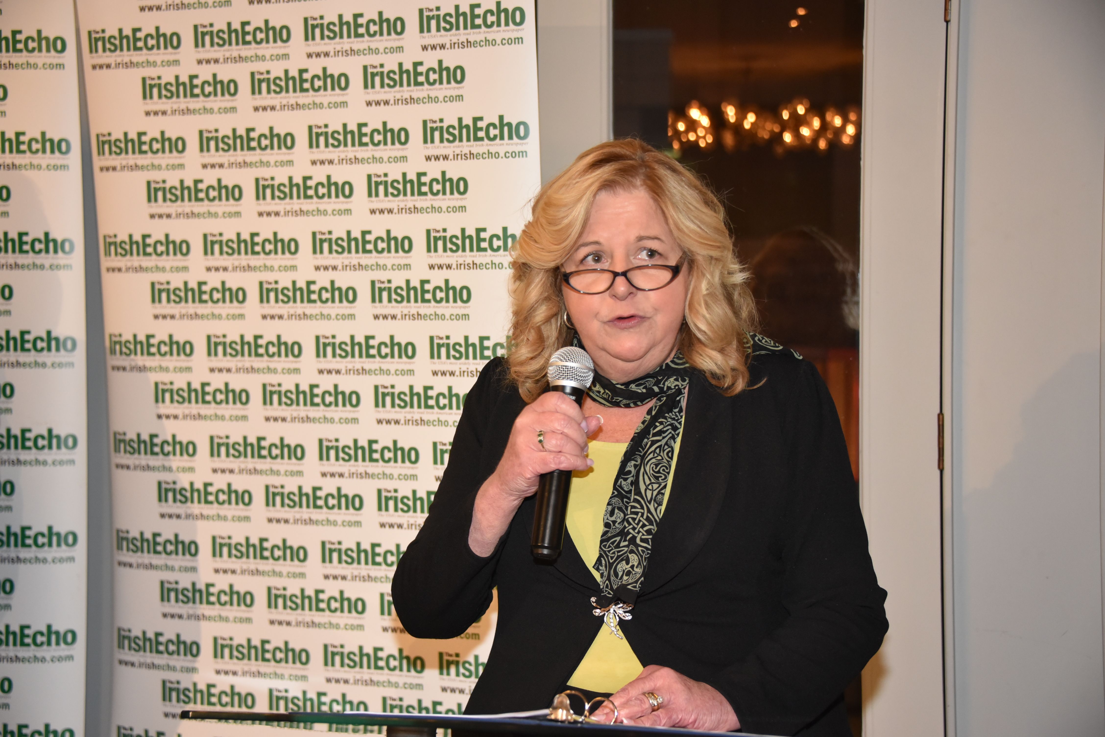 SINGING PRAISES OF YOUNG LEADERS: Nassau County District Attorney Dr Anne Donnelly addressing the Irish 40 Under 40 gala on 25 February