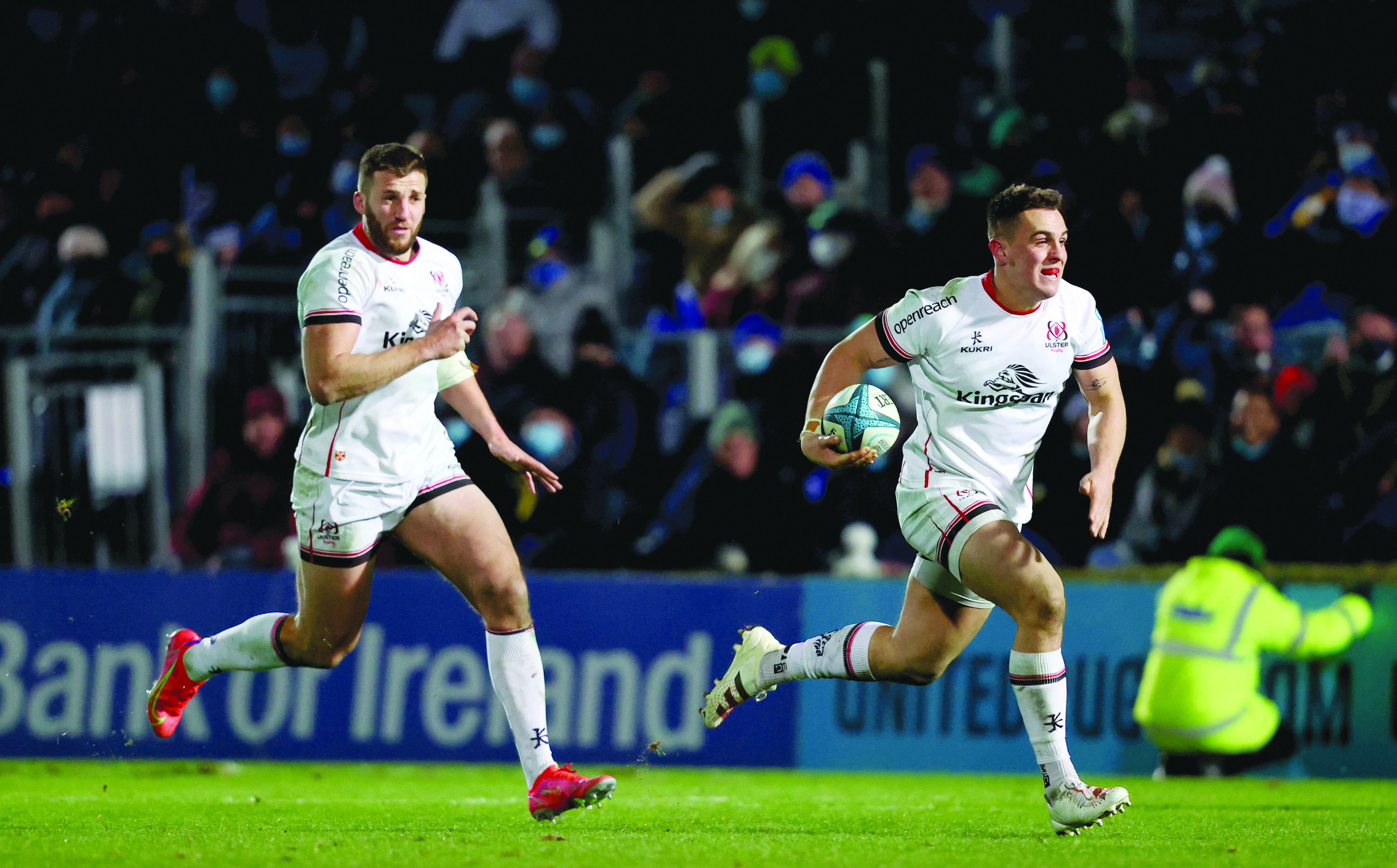 James Hume crosses for the insurance try when Ulster defeated Leinster at the RDS back in November