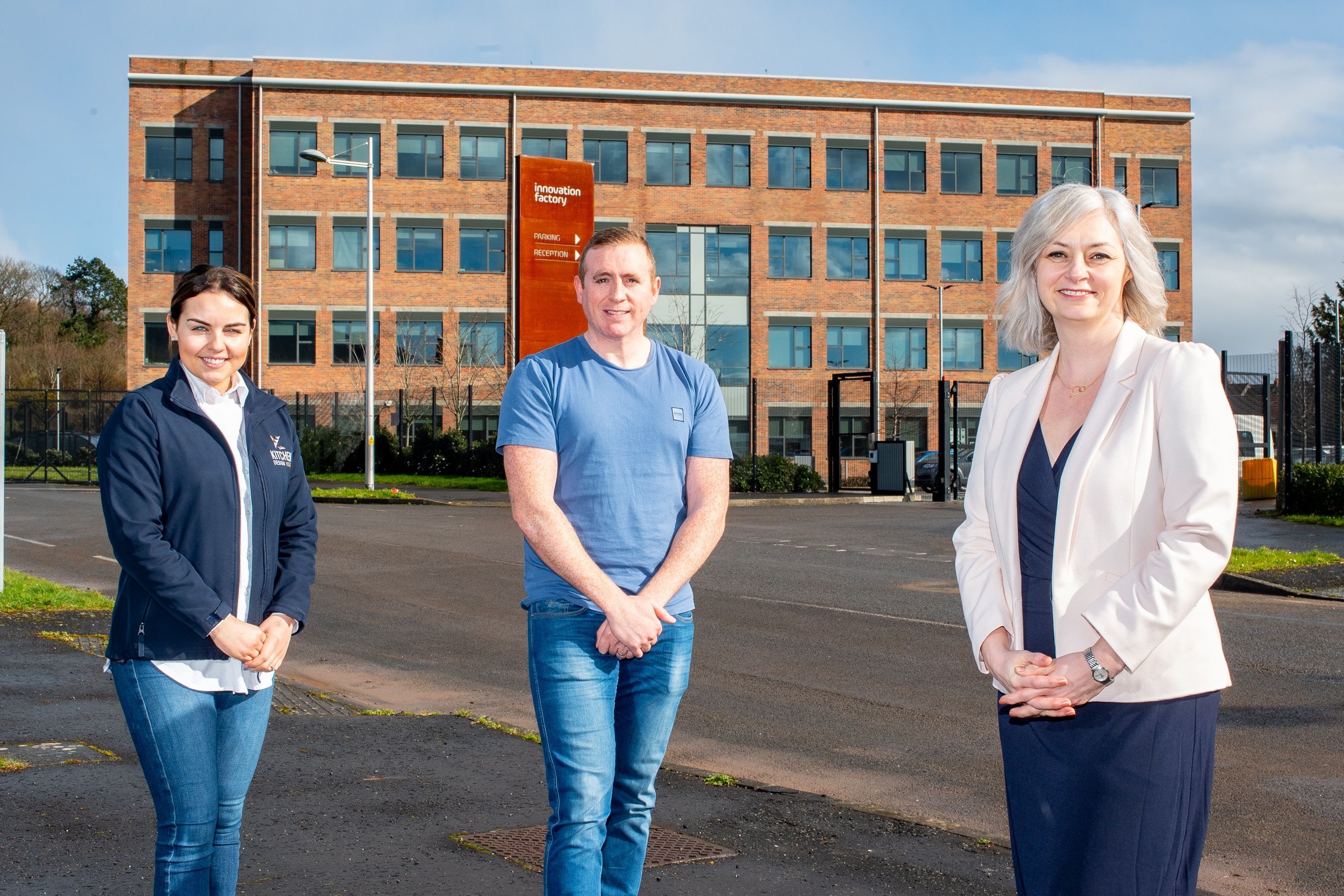 INVESTMENT: Karen Connolly, owner Kitchen Design House; Paddy McDade, founder and director, Necto Search and Selection; with Susan O’Kane, Invest NI’s Eastern Regional Manager