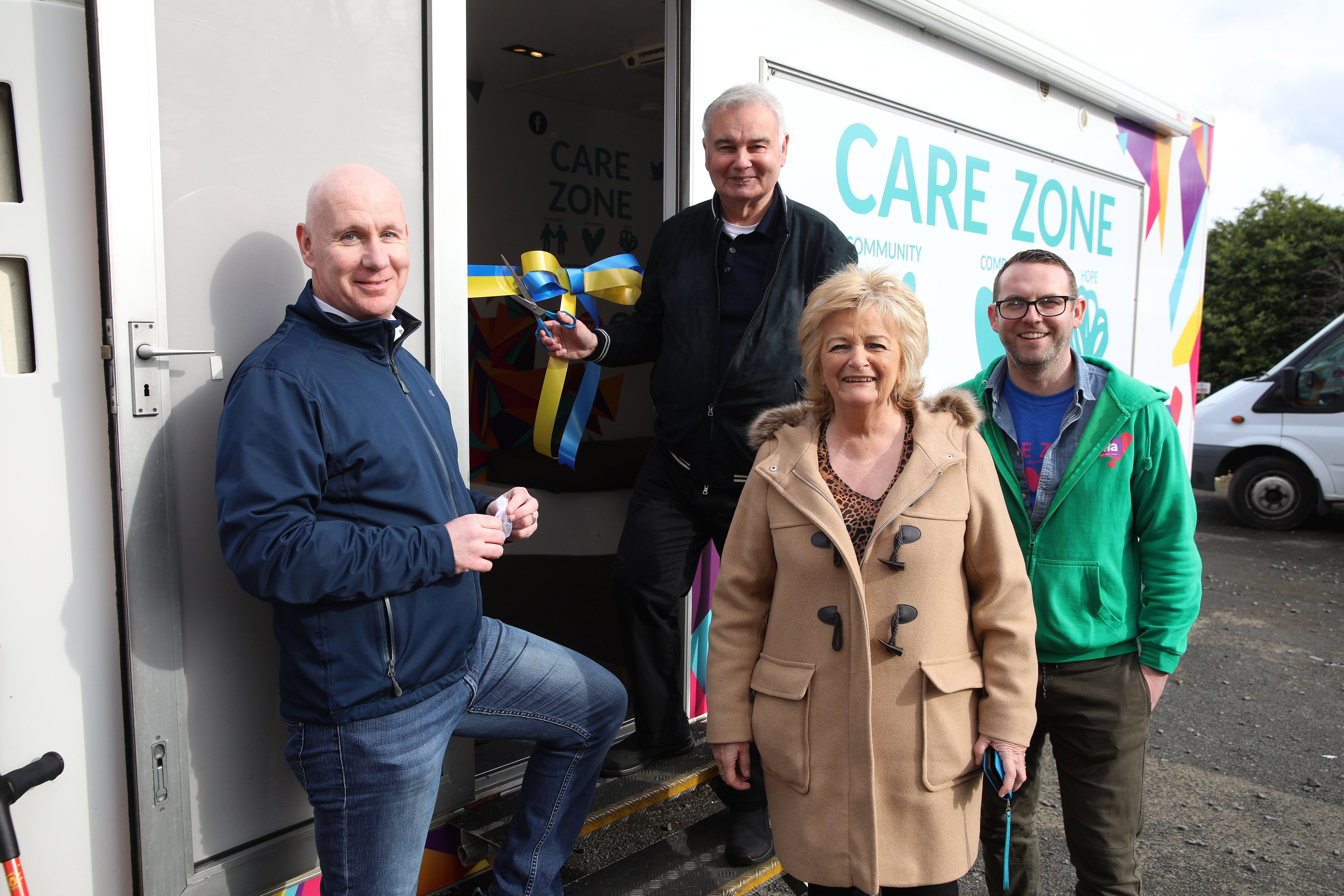 MOBILE UNIT: Alex Bunting (Inspire), Eamonn Holmes, Jo Murphy (Care Zone), and Sean Devlin (YEHA/Care Zone)   