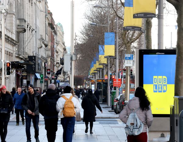 NAILING COLOURS TO THE MAST: Flags erected along the entire length of O\'Connell Street in Dublin in solidarity with Ukraine