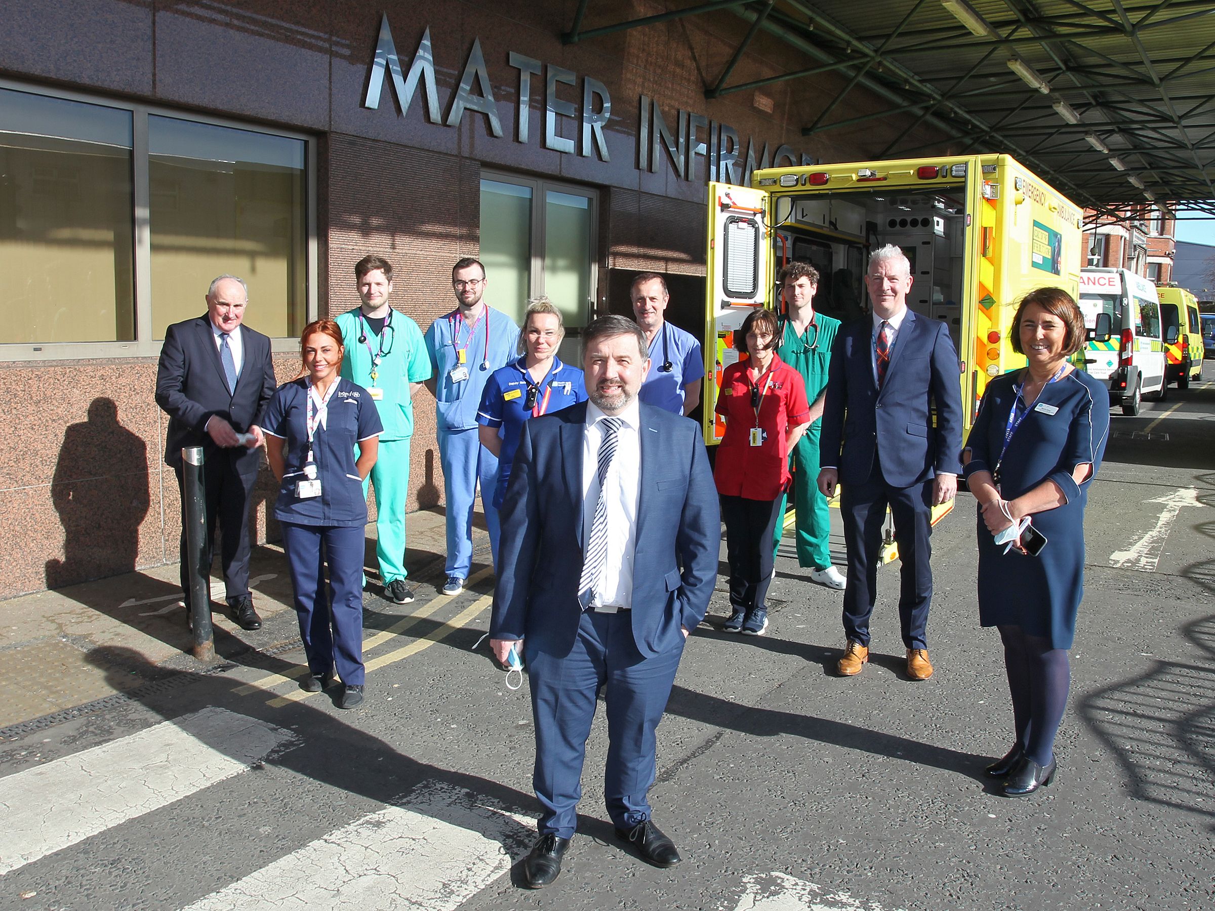 PRAISE: Health Minister Robin Swann visited staff at the Mater Hospital to thank them for their continued hard work 