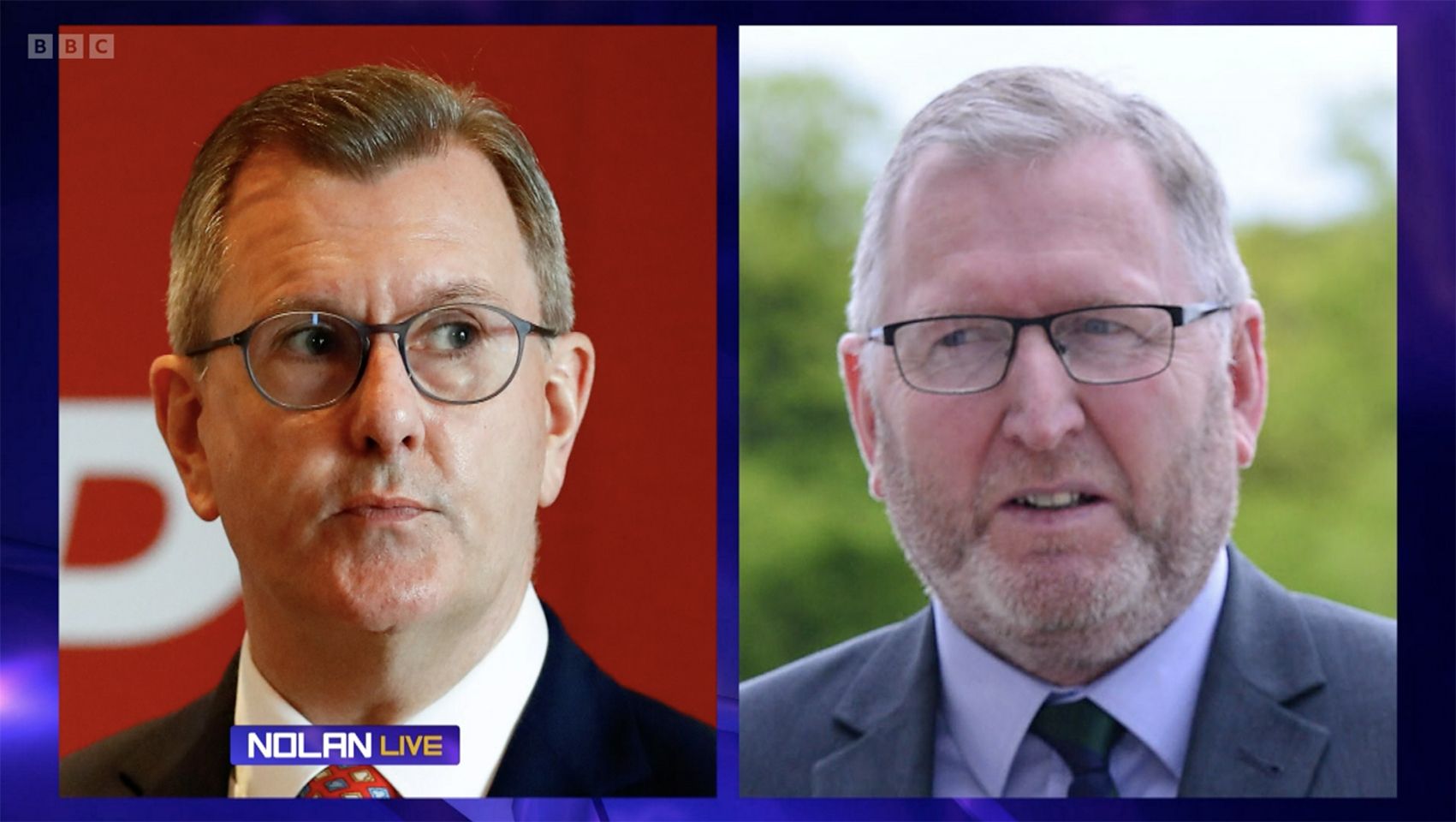 QUESTIONS: Stephen Nolan queried the failure of both DUP leader Jeffrey Donaldson and UUP leader Doug Beattie to say whether they would serve alongside a Sinn Féin First Minister if that’s what the May election produces; he put this image up on the screen