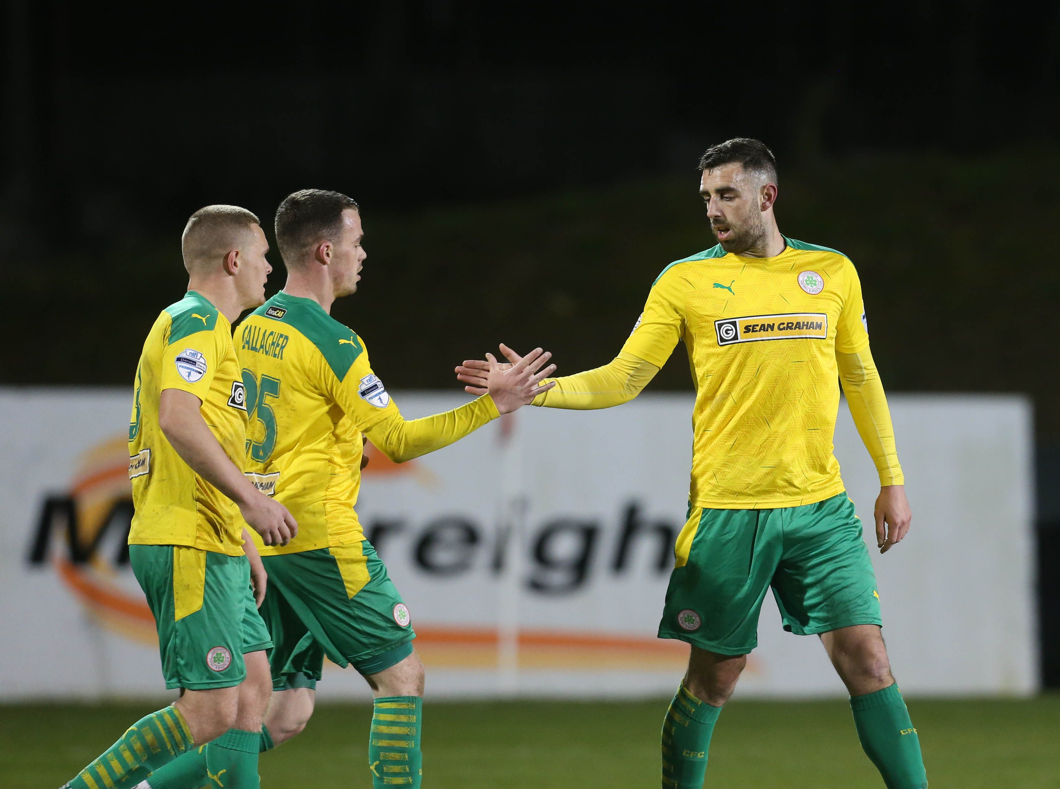 Joe Gormley is congratul;ated after scoring his second goal on Tuesday 