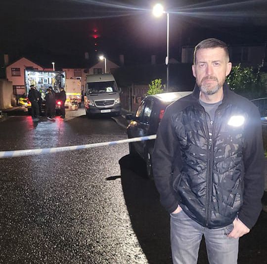 CORDONED-OFF: Sinn Féin Councillor Matt Garrett at the scene