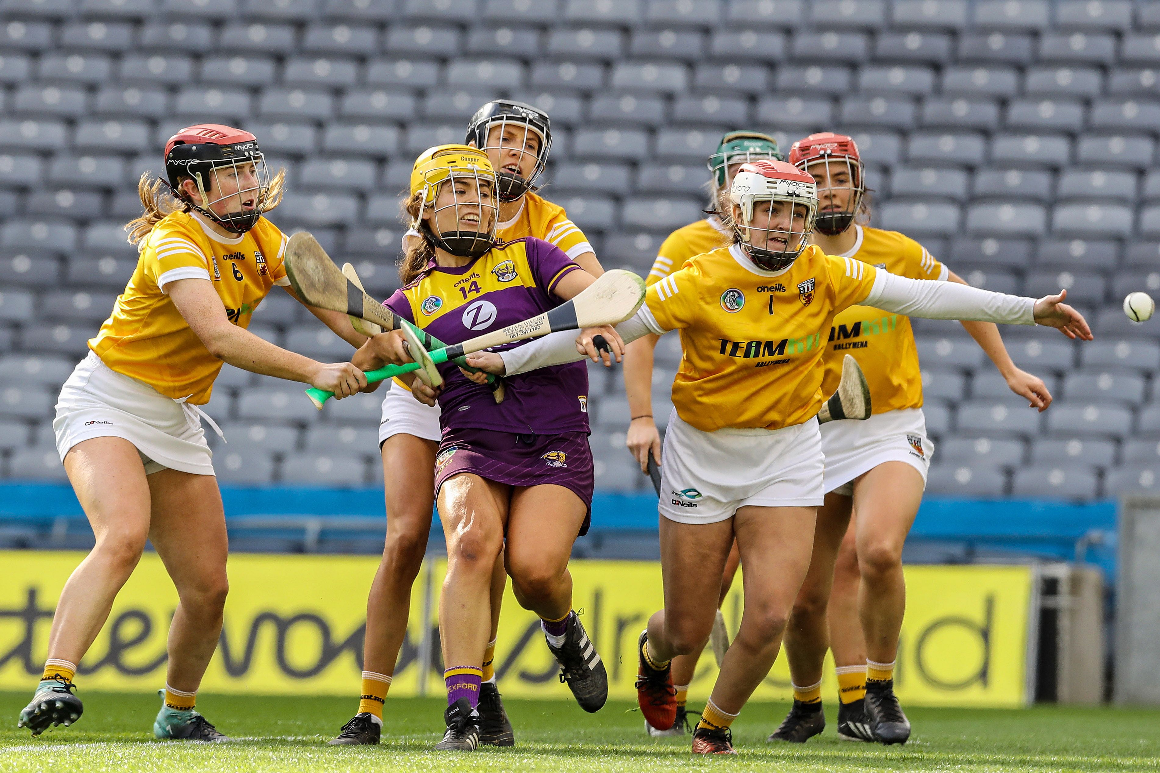 Aoife Guiney finds the net for Wexford at Croke Park on Saturday 