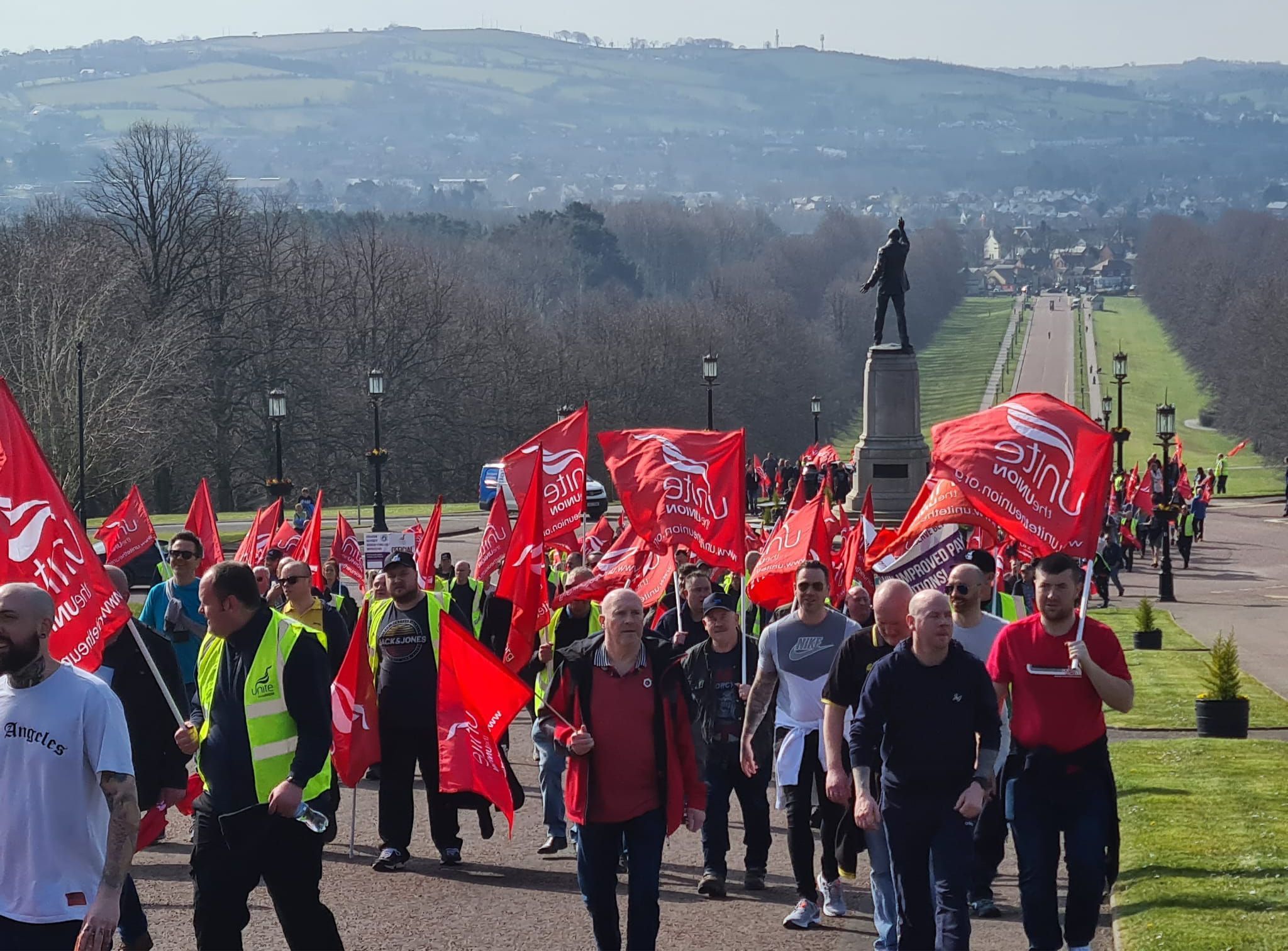 TOGETHER: Public sector workers previously protested at Stormont over the ongoing pay dispute