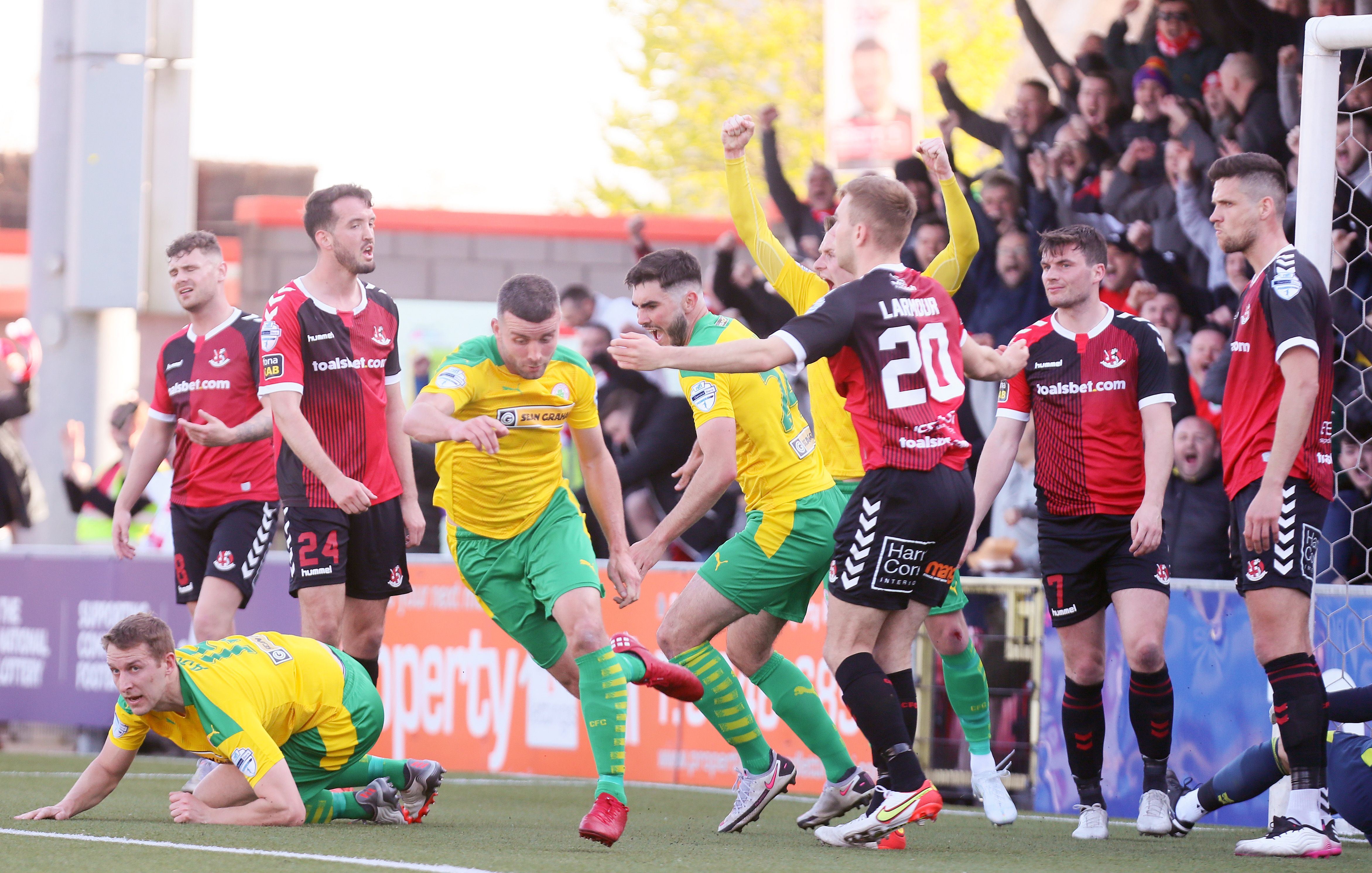 Colin Coates celebrates after giving Cliftonville the lead