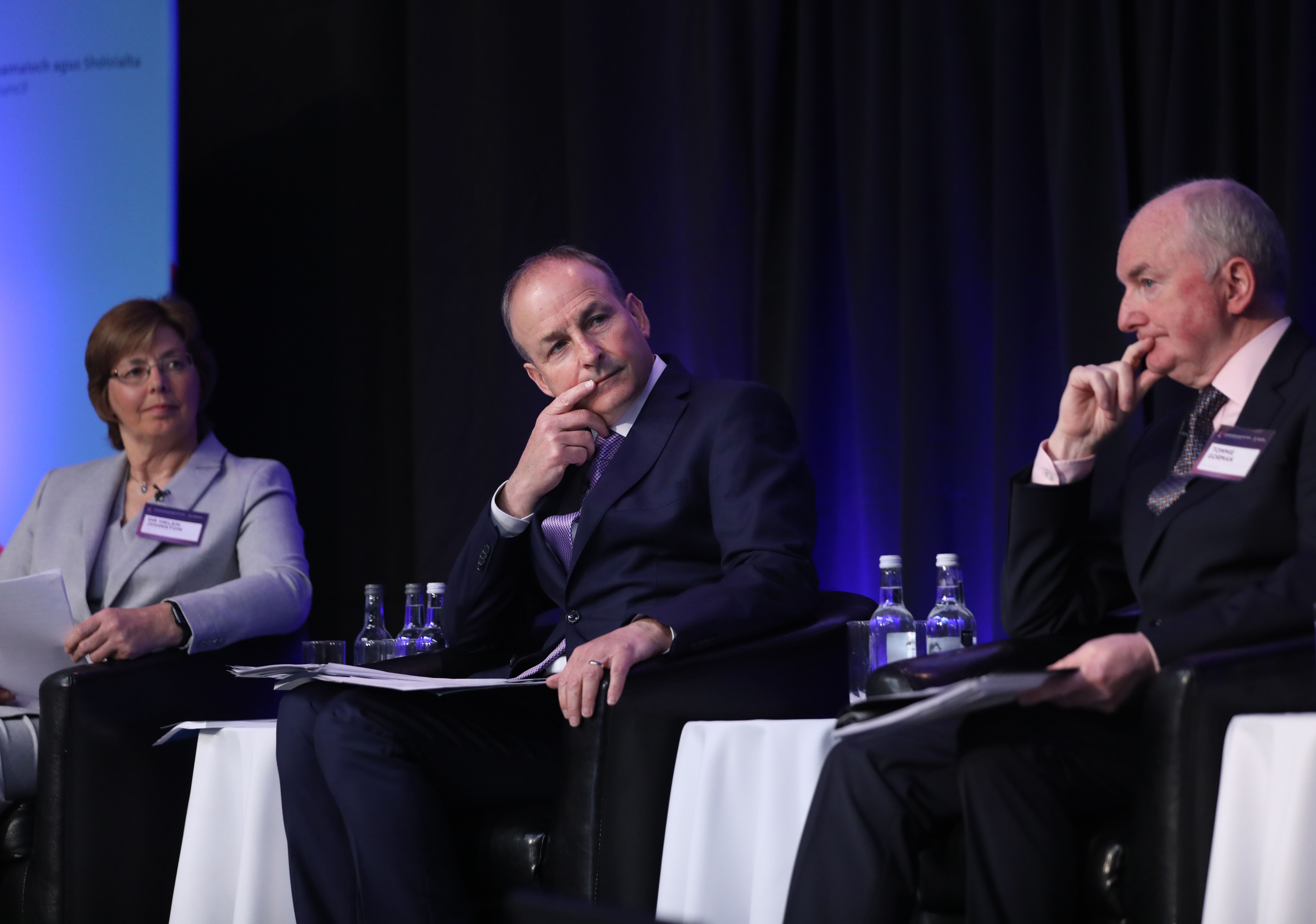 SHARED ISLAND: Helen Johnston, author of the Shared Island Opportunity report, with Taoiseach Micheal Martin and conference chair Tommie Gorman