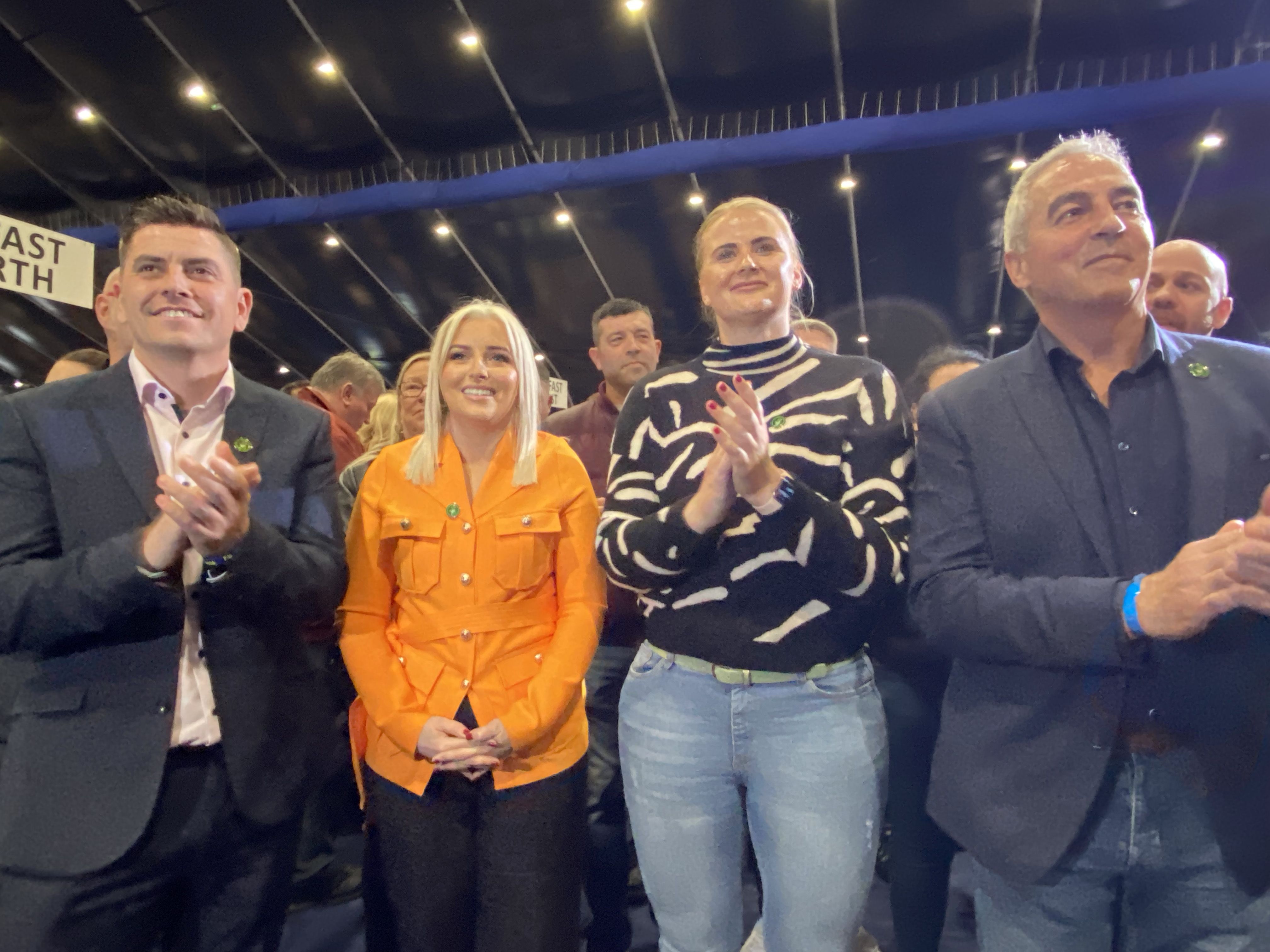 CELEBRATIONS: Danny Baker, Órlaithí Flynn, Aisling Reilly and Pat Sheehan from Sinn Féin after the first count