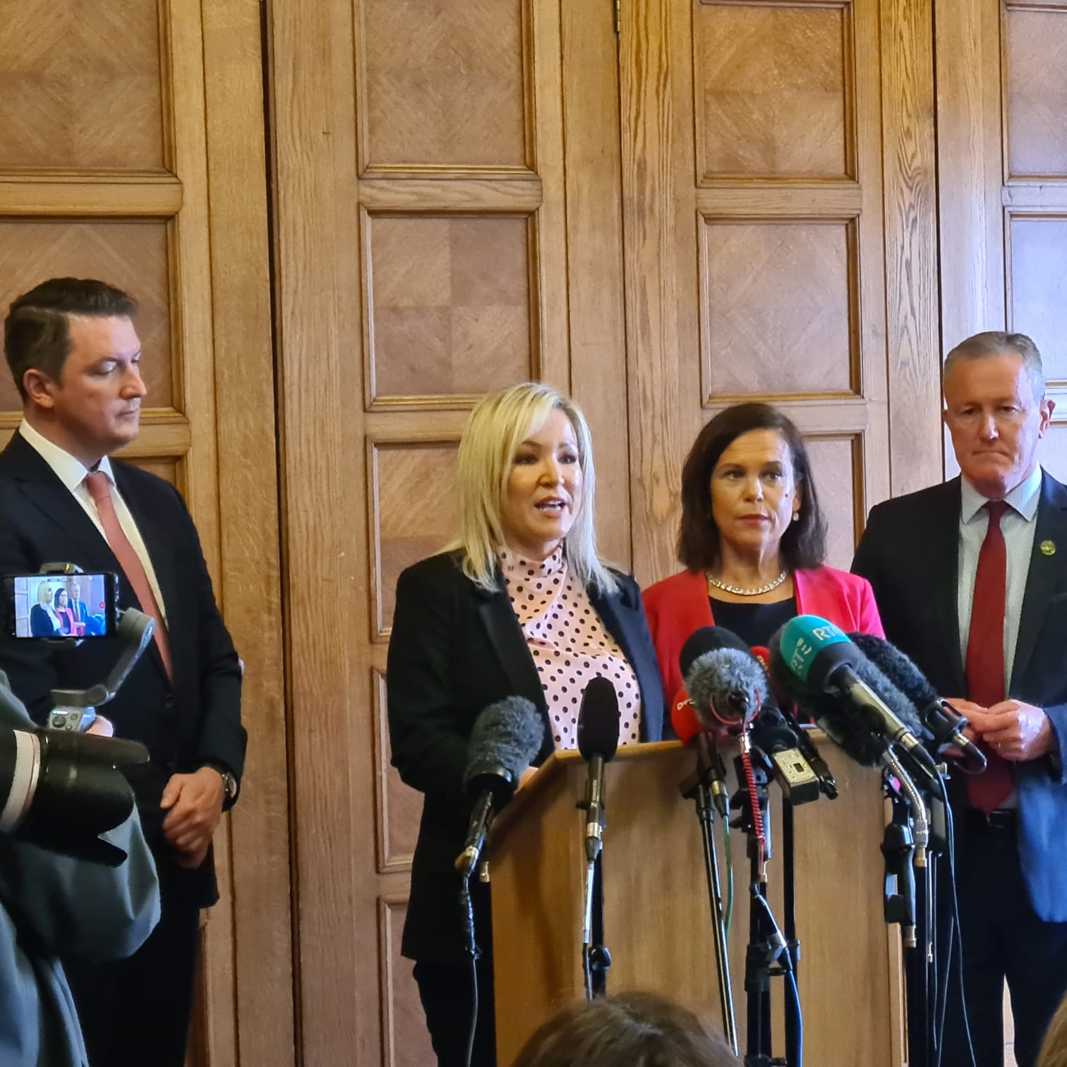Michelle O\'Neill at a Stormont press conference on Monday
