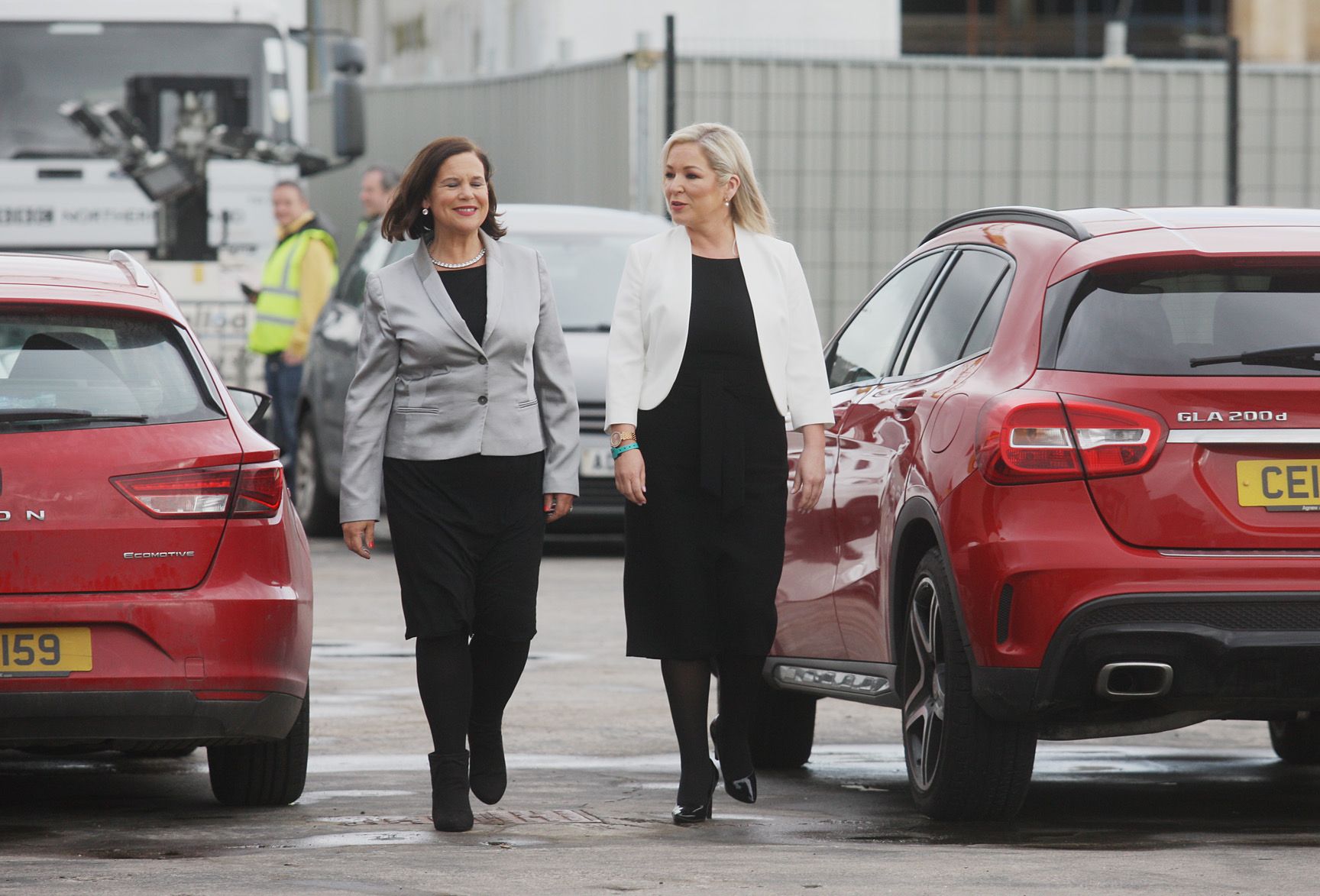  DOUBLE ACT: Mary Lou McDonald and Michelle O’Neill outside the Belfast count