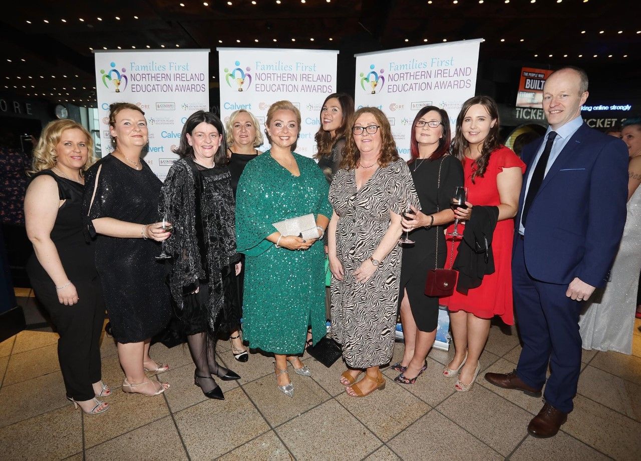 CELEBRATIONS: Staff from St Kevin\'s Primary School celebrated being crowned Best School in Belfast and Best School in the North at a ceremony in Titanic Belfast