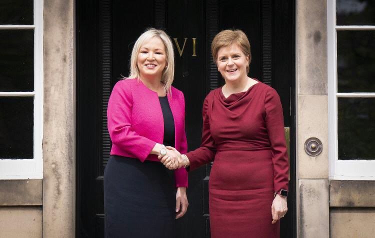HAND OF FRIENDSHIP: Michelle O\'Neill met with Scottish First Minister Nicola Sturgeon this afternoon 