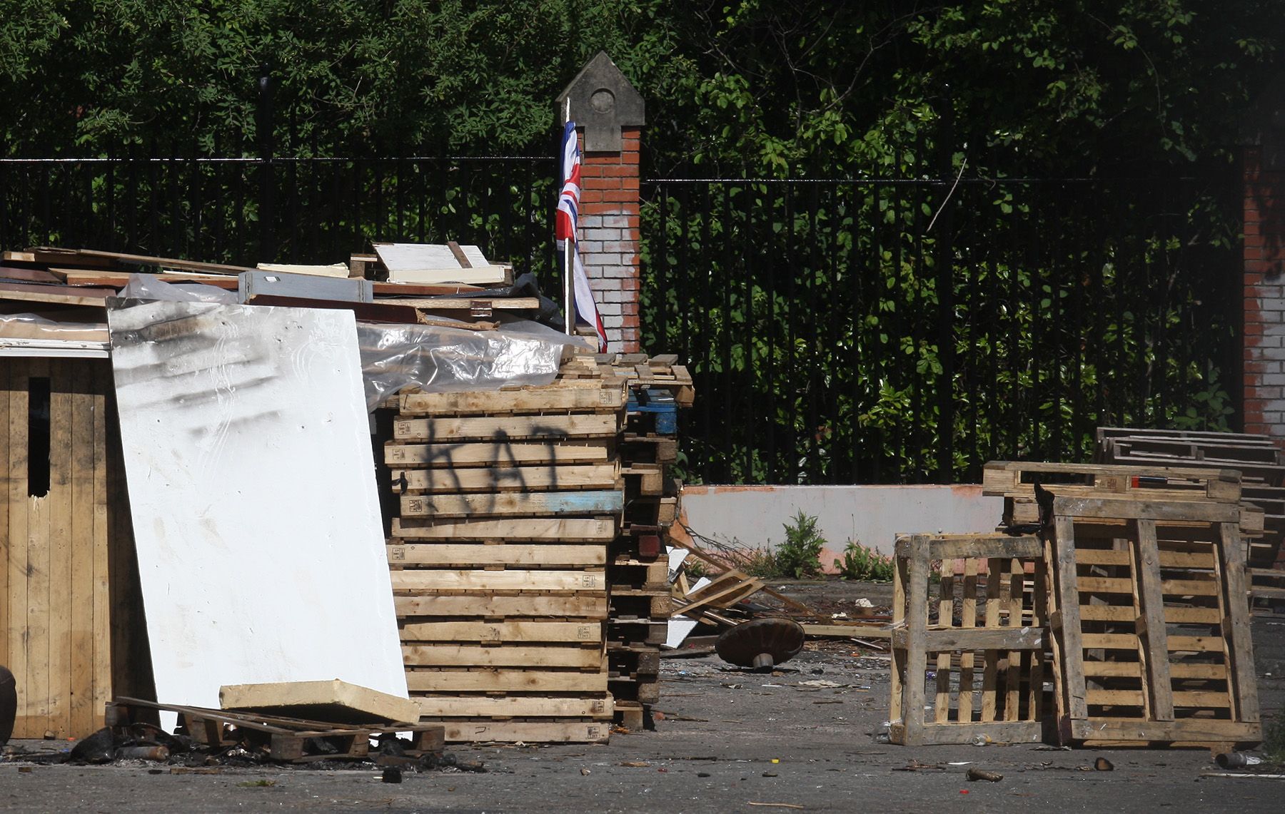 CONTROVERSIAL: Materials have started to be gathered the loyalist bonfire in Adam Street at the Tigers Bay/New Lodge interface