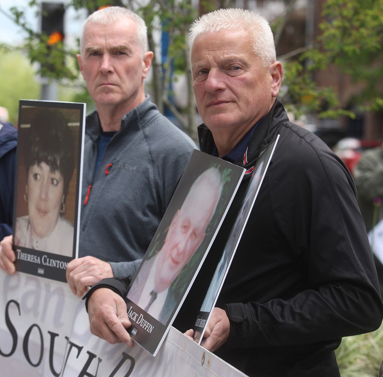 VIGIL: Jim Clinton and Tommy Duffin at Tuesday’s protest in Belfast city centre