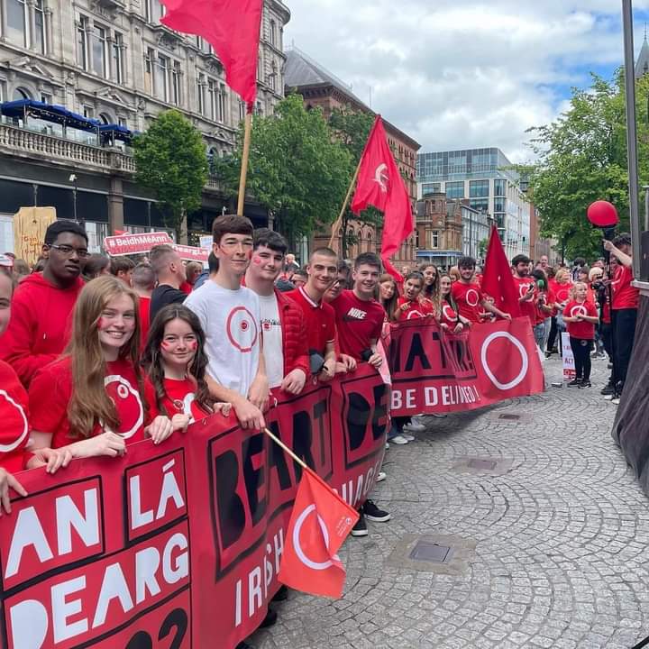 SOLIDARITY: Peter Gitari, back row left, at Saturday’s Lá Dearg march in Belfast city centre. Peter’s African parents placed him in an Irish language school from primary onwards