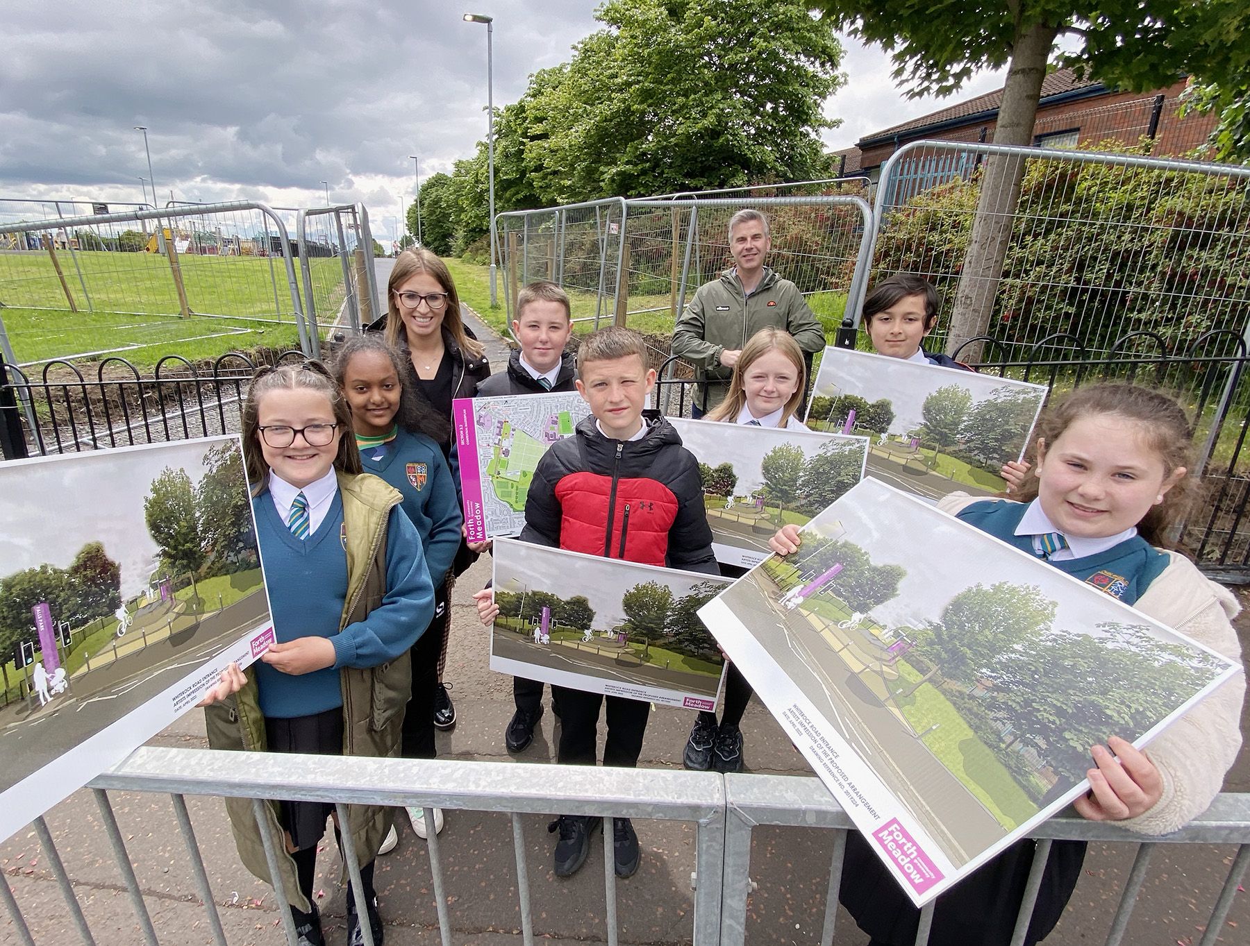 PARK LIFE: Cllr Stevie Corr with pupils from John Paul II Primary school