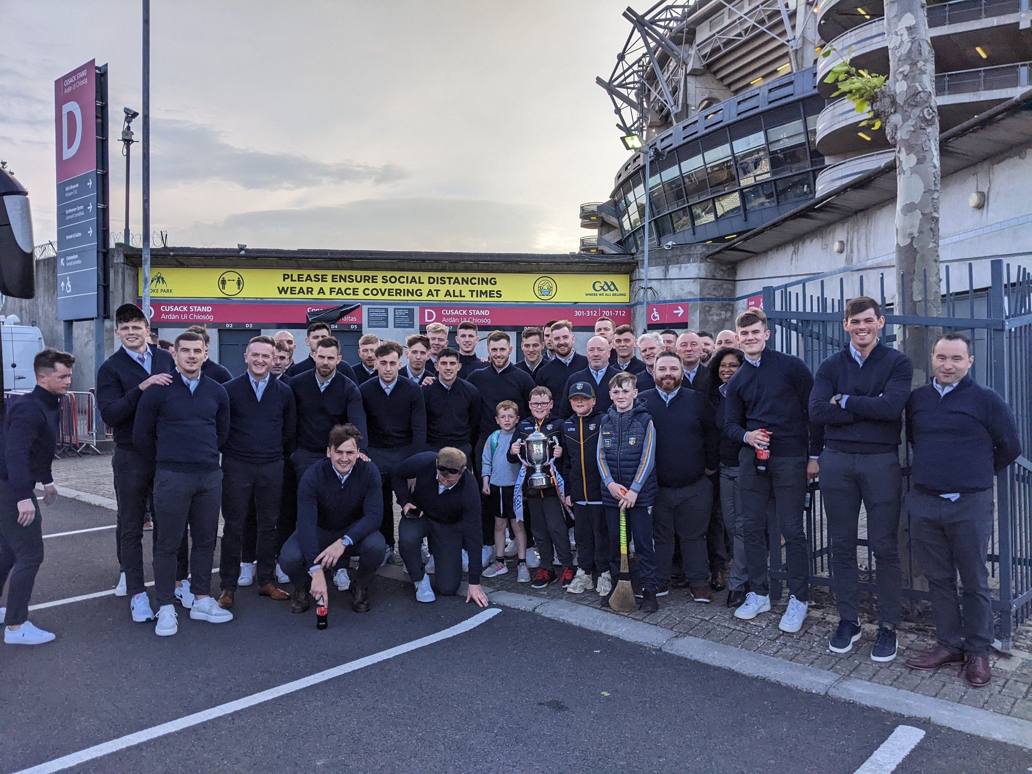 Young Rossa players with the Antrim team and Joe McDonagh Cup at Croke Park on Saturday 