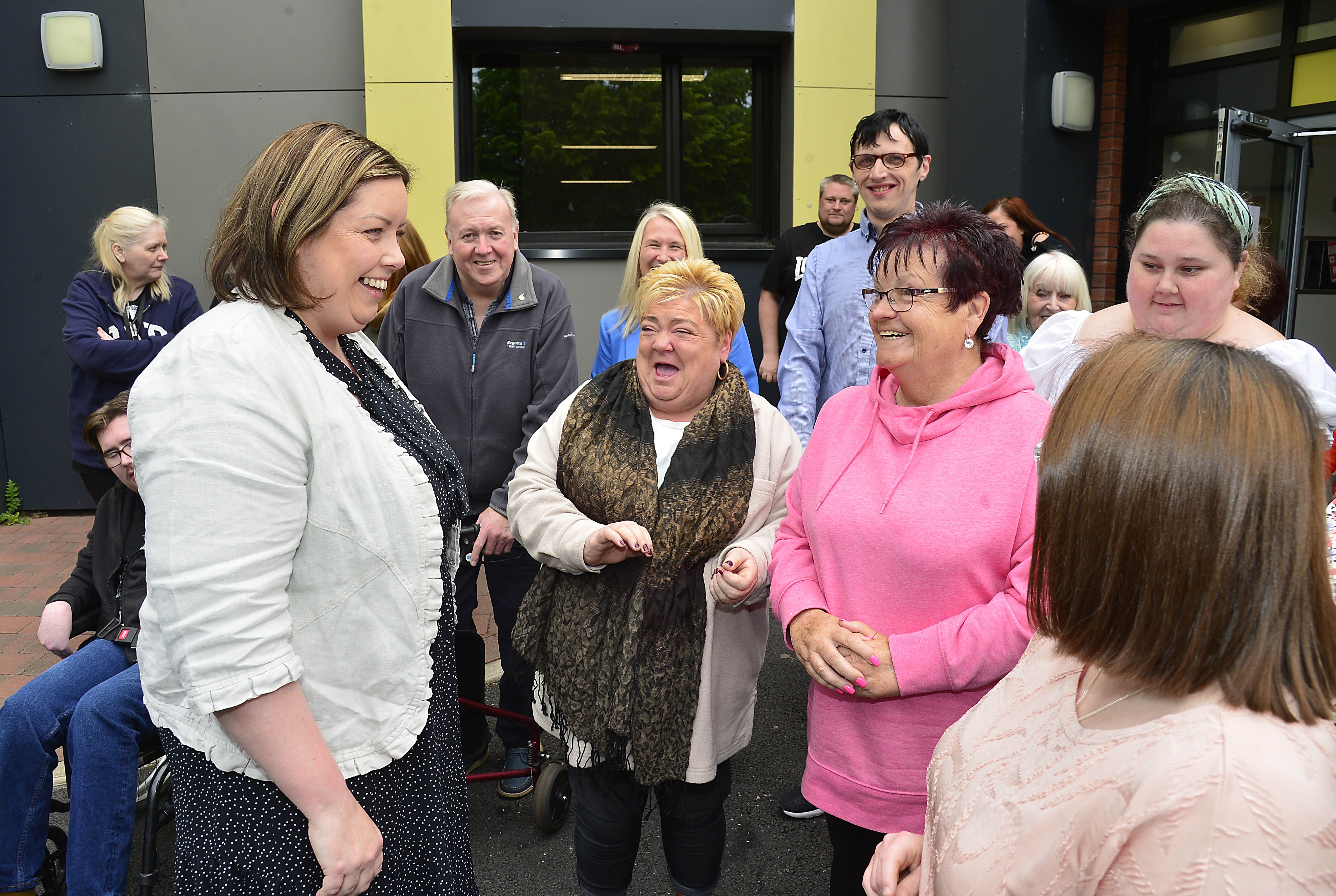 Communities Minister Deirdre Hargey on a visit to the Upper Springfield Development Trust today where she met staff and service users