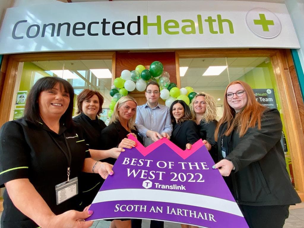 Connected Health is delighted to be supporting the Best of The West again this year. Pictured are Cathy Cosgrove,  Coral Warner, Claire Adams, Conor McParland from Belfast Media, Lorraine Corr, Theresa Morrison and Rachel Roper