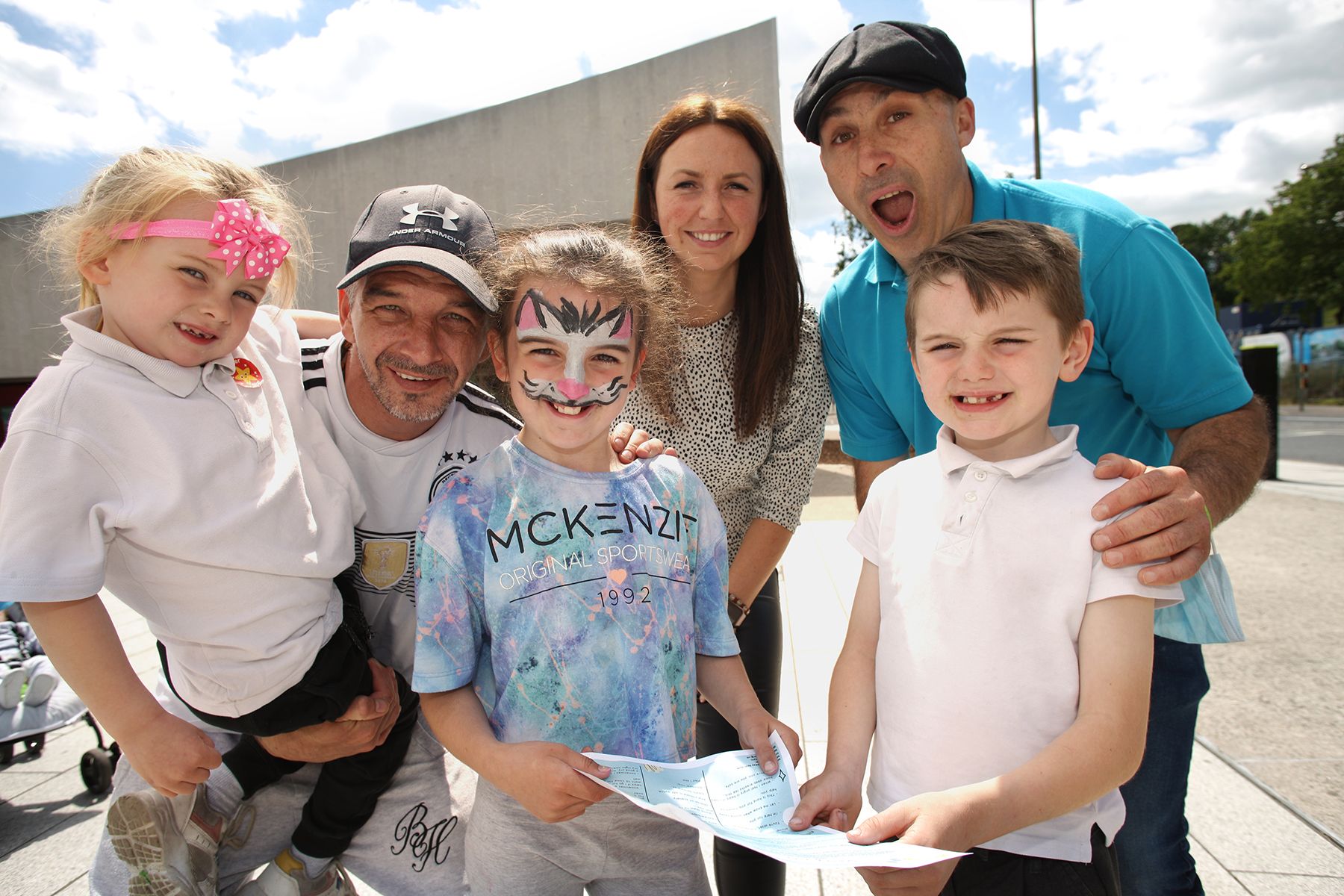 FAMILY FUN: Tommy Brown with Maeve, Jasmine and Tommy Jnr, Keillie Murphy from ParentLine and Anton Ó Fionnagáin from SureStart 